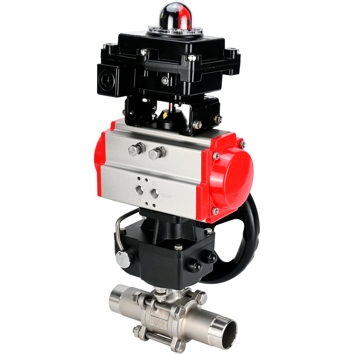 Kugelhähne Elephant BV3131P(3pc)-FP-W-ISO-H LANG DN50-150 Vollbohrung, Gehäuse - Edelstahl 304, geschweißt, mit Elephant PA-DA Pneumatikaktuator, Elephant MON Getriebe und APL- Endschalterblock 410N EX