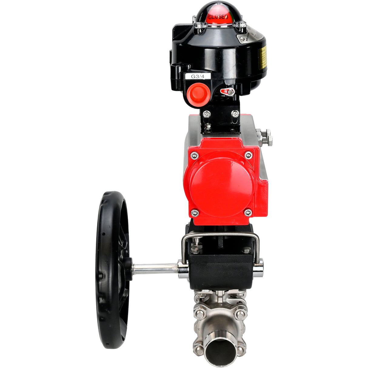 Kugelhähne Elephant BV3131P(3pc)-FP-W-ISO-H LANG DN50-150 Vollbohrung, Gehäuse - Edelstahl 304, geschweißt, mit Elephant PA-DA Pneumatikaktuator, Elephant MON Getriebe und APL-Endschalterblock 510N EX