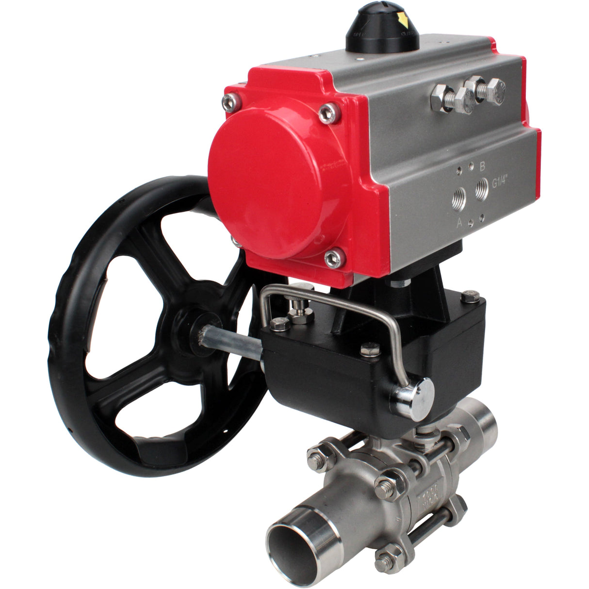 Kugelhähne Elephant BV3232P(3pc)-FP-W-ISO-H LANG DN50-150 Vollbohrung, Gehäuse - Edelstahl 316, geschweißt, mit Elephant PA-DA Pneumatikaktuator und Elephant MON Getriebe