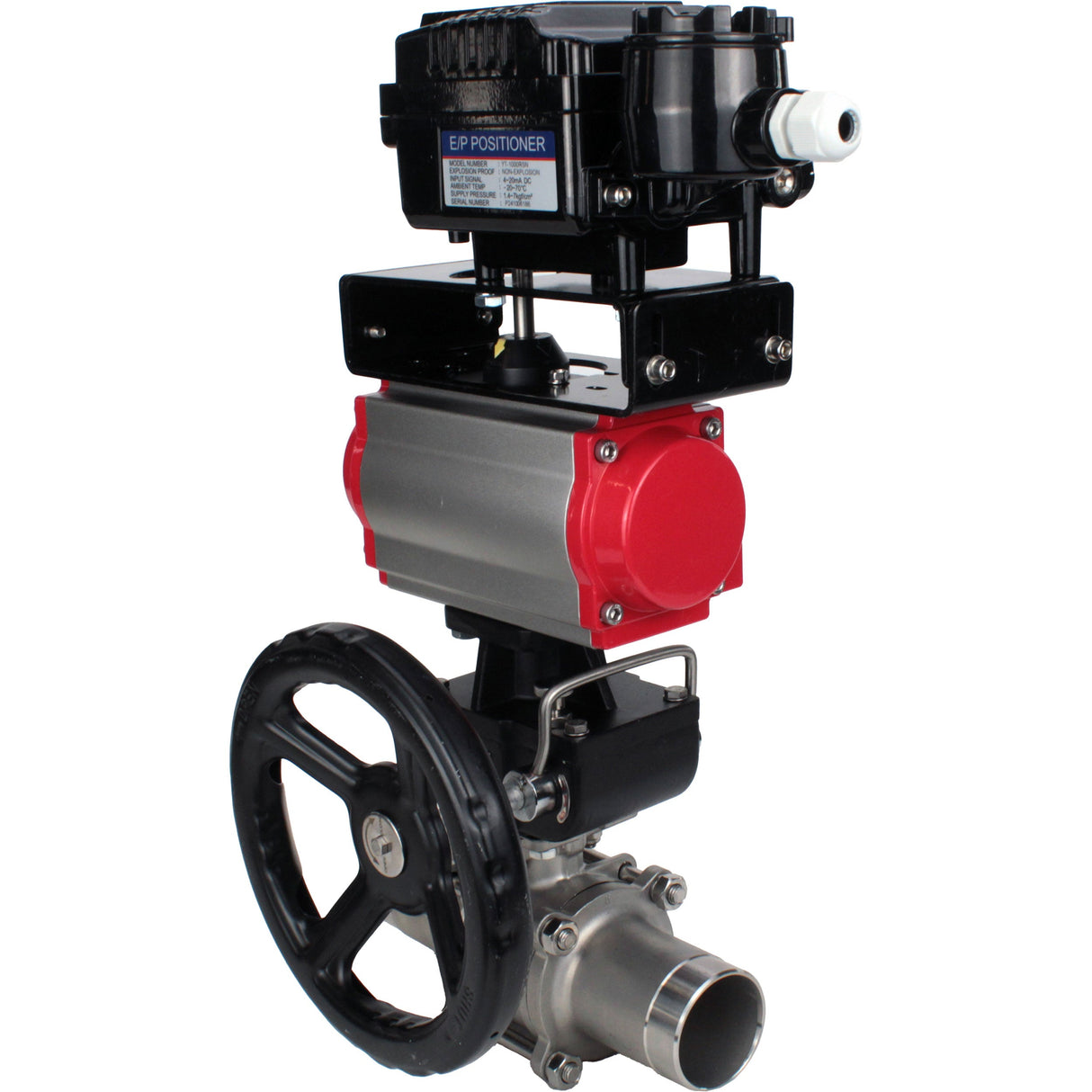 Kugelhähne Elephant BV3131P(3pc)-FP-W-ISO-H LANG DN50-150 Vollbohrung, Gehäuse - Edelstahl 304, geschweißt, mit Elephant PA-DA Pneumatik-Antrieb, Elephant MON Reduzierer und YT-1000RSN Pneumatik-Steller