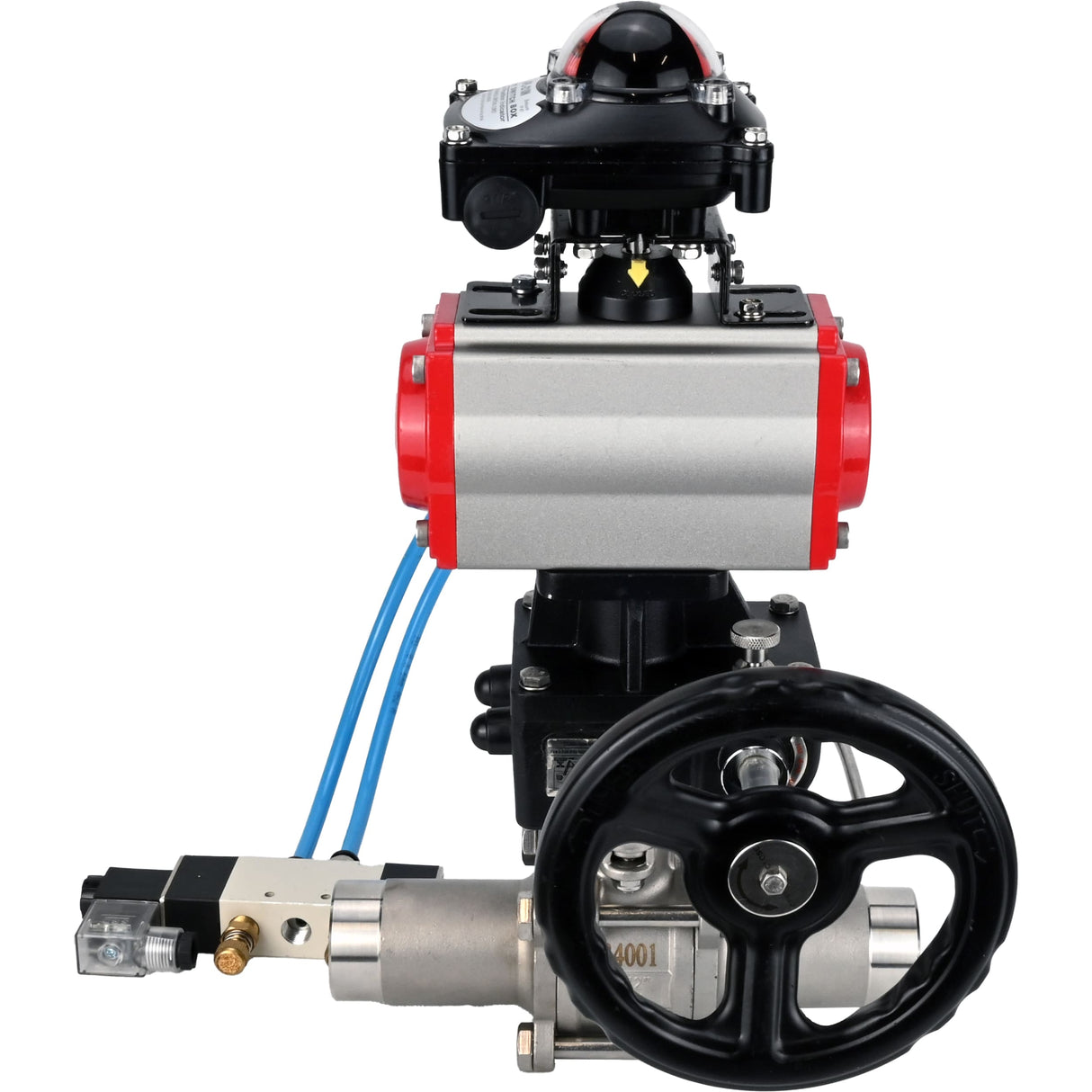 Kugelhähne Elephant BV3131P(3pc)-FP-W-ISO-H LANG, Gehäusematerial - Edelstahl AISI 304, Dichtung - PTFE / PTFE / Teflon, mit pneumatischem Doppelwirkungsantrieb PA-DA, 4V320-10 220V, LSU APL-210N, Handrad MON