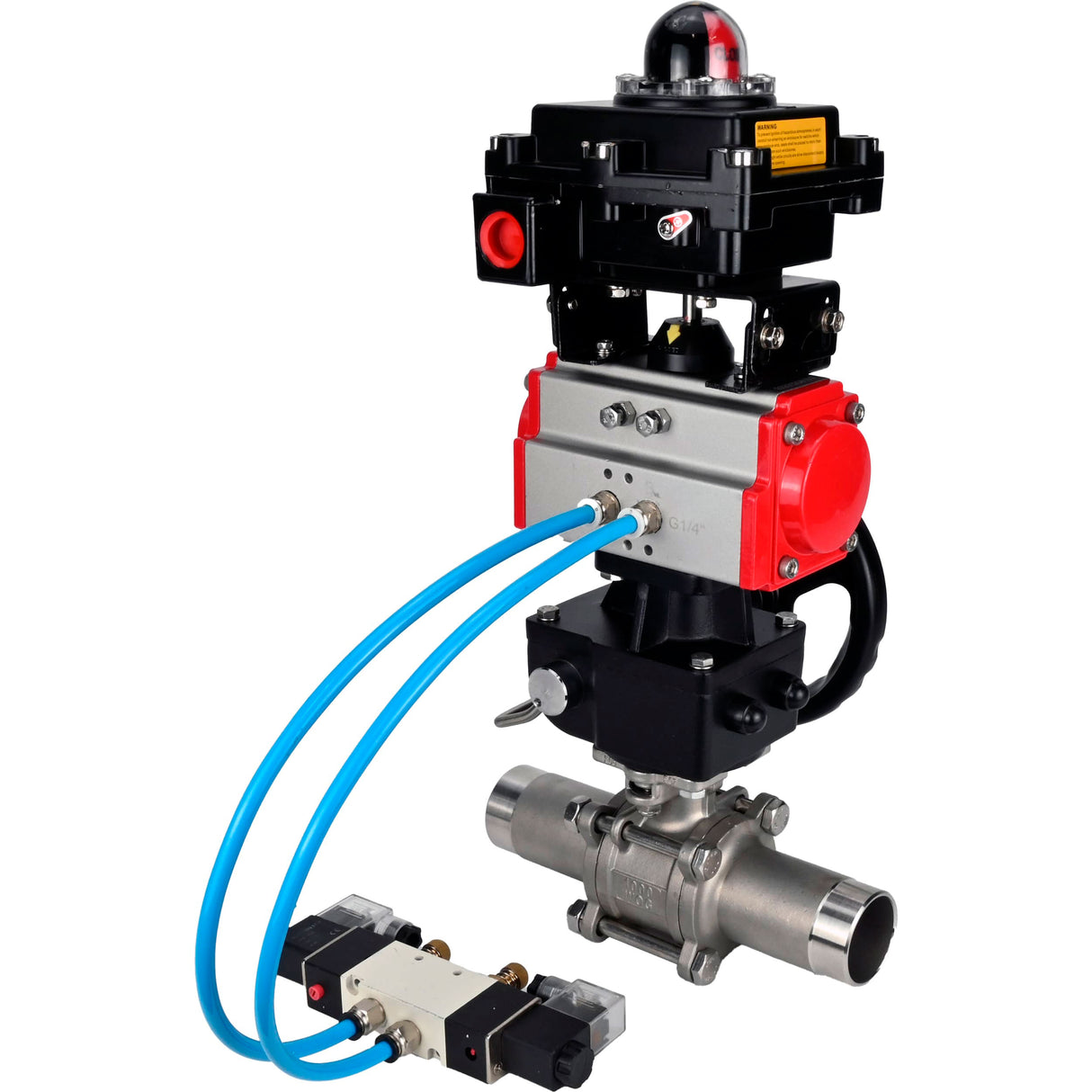 Kugelhähne Elephant BV3131P(3pc)-FP-W-ISO-H LANG, Gehäusematerial - Edelstahl AISI 304, Dichtung - PTFE / PTFE / Teflon, mit pneumatischem Doppelwirkungsantrieb PA-DA, 4V320-10 220V, LSU APL-410N Ex, Handrad MON