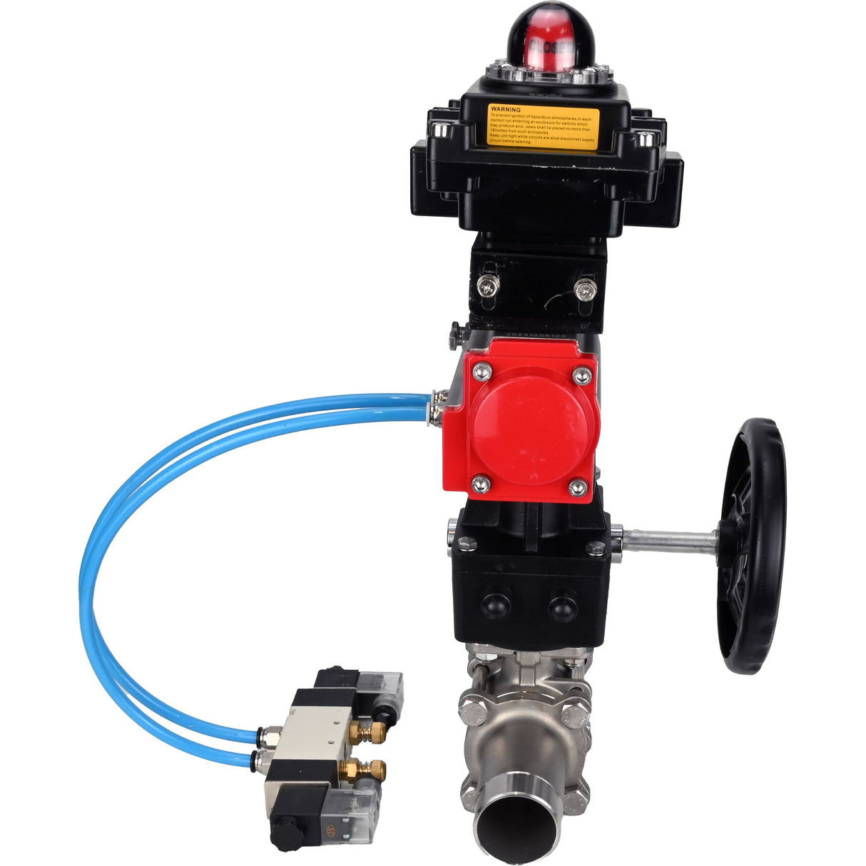 Kugelhähne Elephant BV3131P(3pc)-FP-W-ISO-H LANG, Gehäusematerial - Edelstahl AISI 304, Dichtung - PTFE / PTFE / Teflon, mit pneumatischem Doppelwirkungsantrieb PA-DA, 4V320-10 220V, LSU APL-410N Ex, Handrad MON