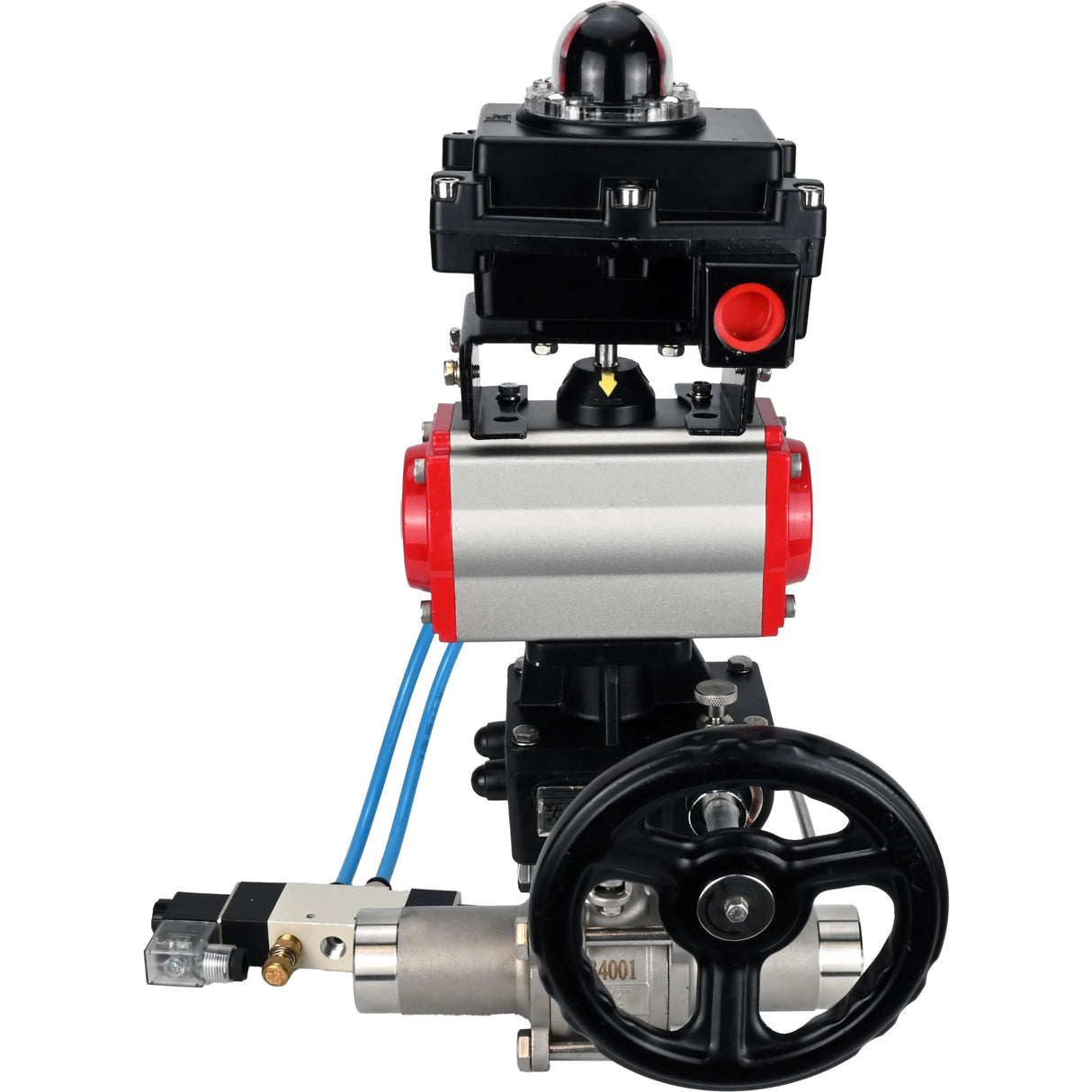 Kugelhähne Elephant BV3131P(3pc)-FP-W-ISO-H LANG, Gehäusematerial - Edelstahl AISI 304, Dichtung - PTFE / PTFE / Teflon, mit pneumatischem Doppelwirkungsantrieb PA-DA, 4V320-10 220V, LSU APL-410N Ex, Handrad MON