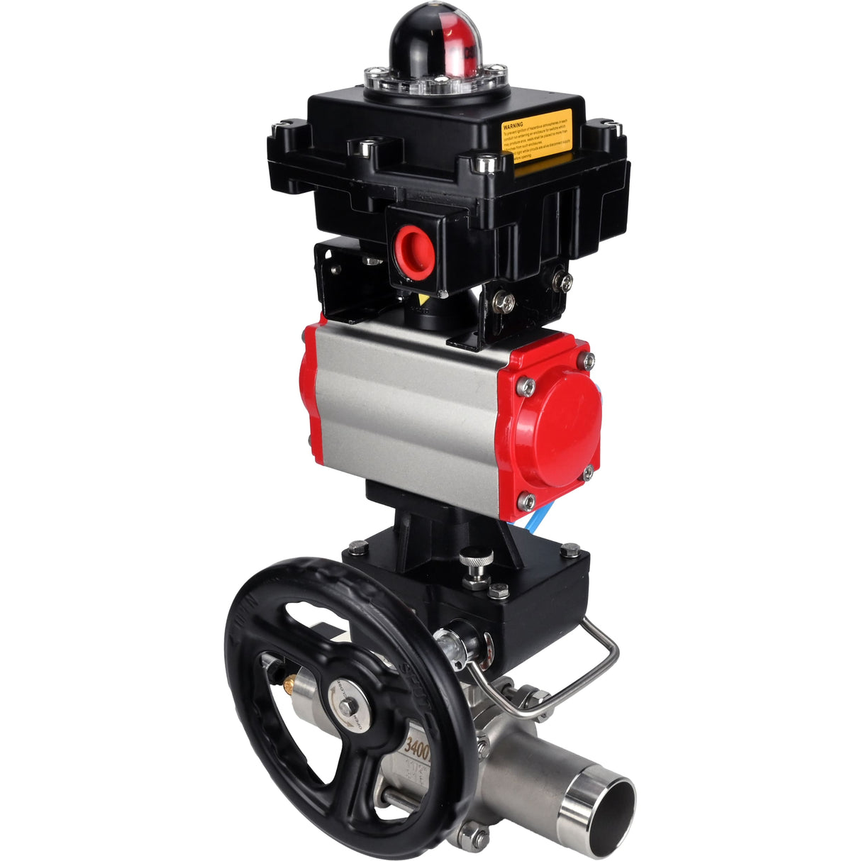 Kugelhähne Elephant BV3131P(3pc)-FP-W-ISO-H LANG, Gehäusematerial - Edelstahl AISI 304, Dichtung - PTFE / PTFE / Teflon, mit pneumatischem Doppelwirkungsantrieb PA-DA, 4V320-10 220V, LSU APL-410N Ex, Handrad MON