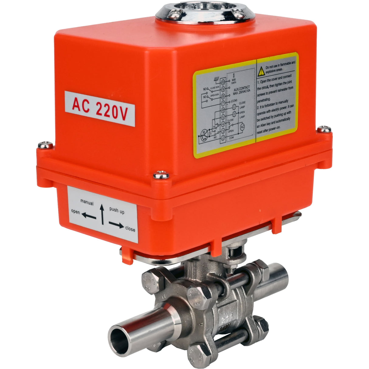 Kugelhähne Elephant BV3131P(3pc)-FP-W-ISO-H LANG voll durchgängig, Gehäuse - Edelstahl 304, geschweißt, mit 1/4-Umdrehungs-Elektroantrieb Elephant QT-N-EM-O1-220VAC-U1 MINI 220V