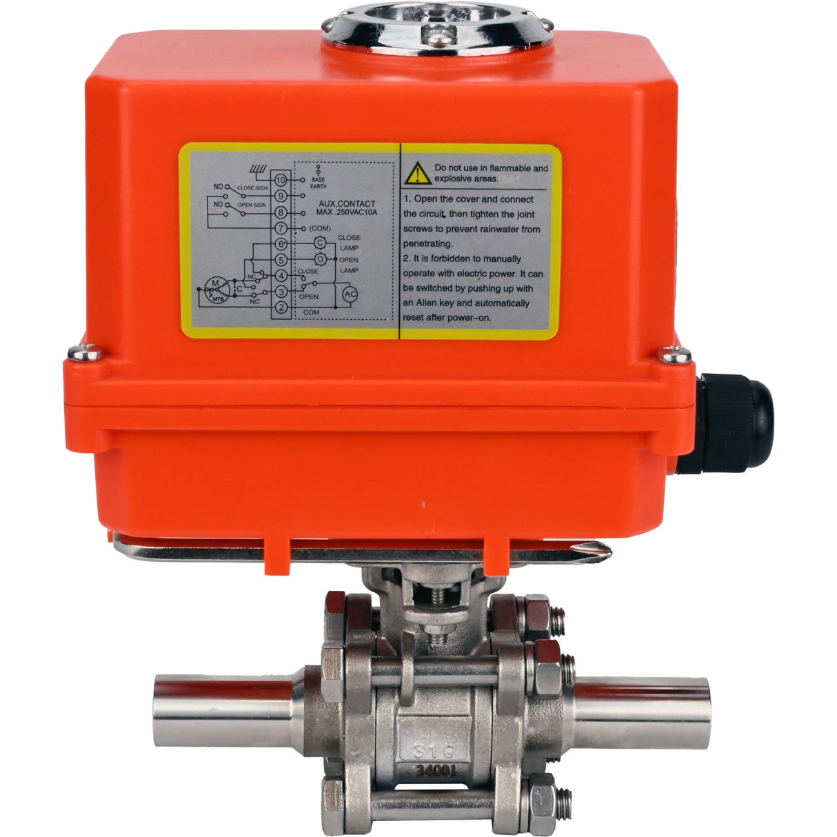 Kugelhähne Elephant BV3131P(3pc)-FP-W-ISO-H LANG voll durchgängig, Gehäuse - Edelstahl 304, geschweißt, mit 1/4-Umdrehungs-Elektroantrieb Elephant QT-N-EM-O1-220VAC-U1 MINI 220V