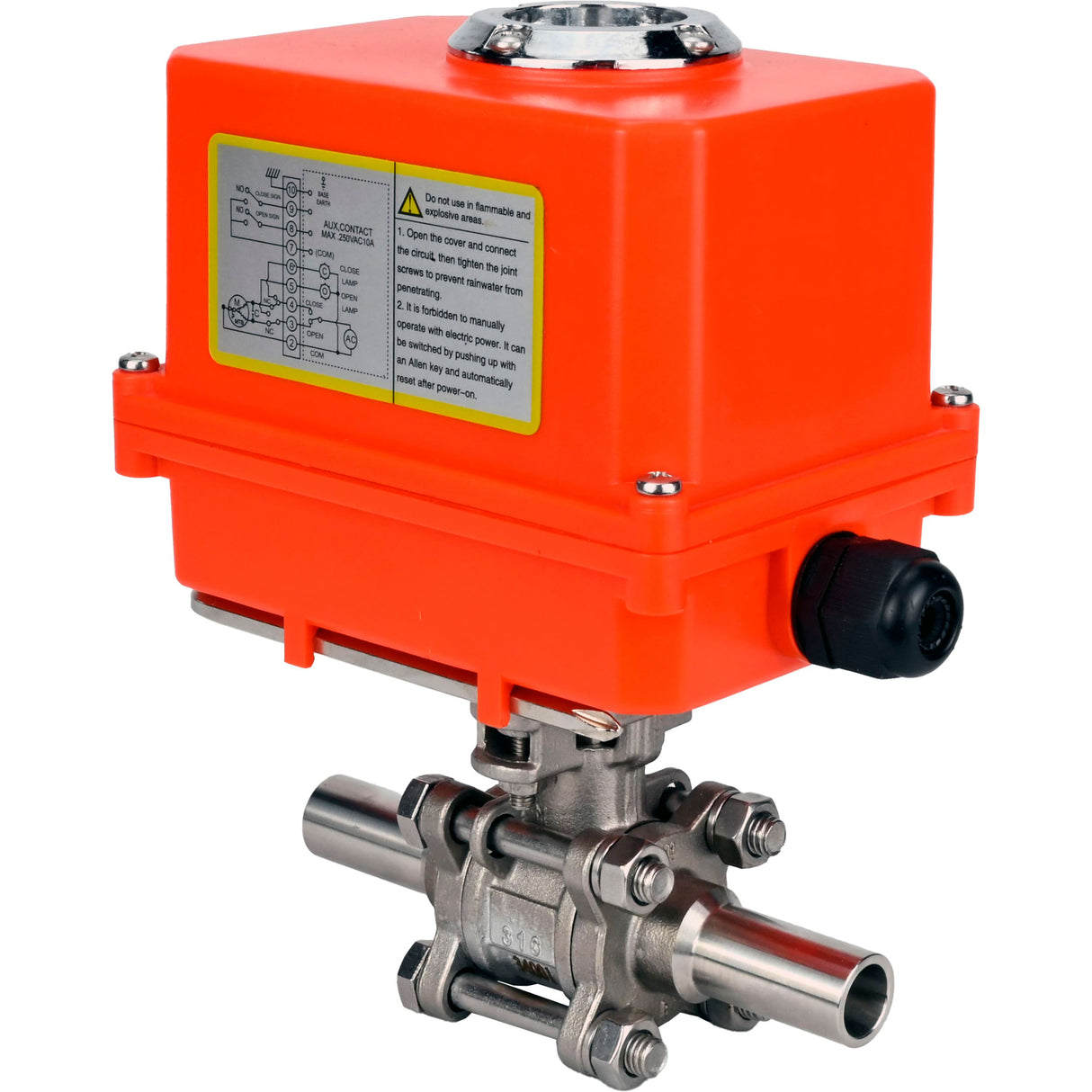 Kugelhähne Elephant BV3131P(3pc)-FP-W-ISO-H LANG voll durchgängig, Gehäuse - Edelstahl 304, geschweißt, mit 1/4-Umdrehungs-Elektroantrieb Elephant QT-N-EM-O1-220VAC-U1 MINI 220V