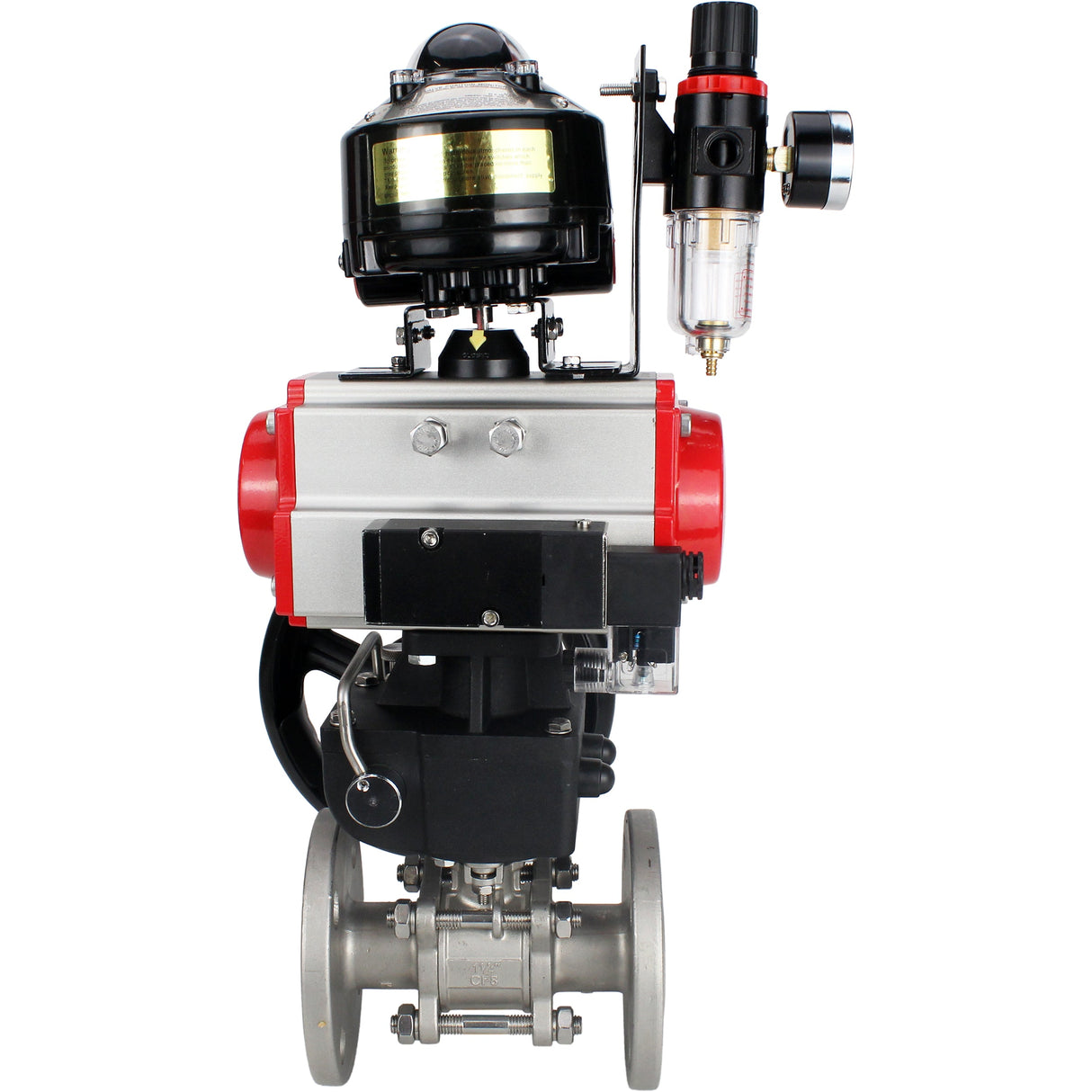 Kugelhähne Elephant BV3232P(3pc)-FP-F-ISO-H geflanscht, dreiteilig, Gehäuse - Edelstahl SS316, Dichtung - PTFE, mit pneumatischem Antrieb PA-DA-052-130 pneumatischer Verteiler 4M310-08 220V Reduzierer MON ATU AFC2000 LSU APL-510N-EX