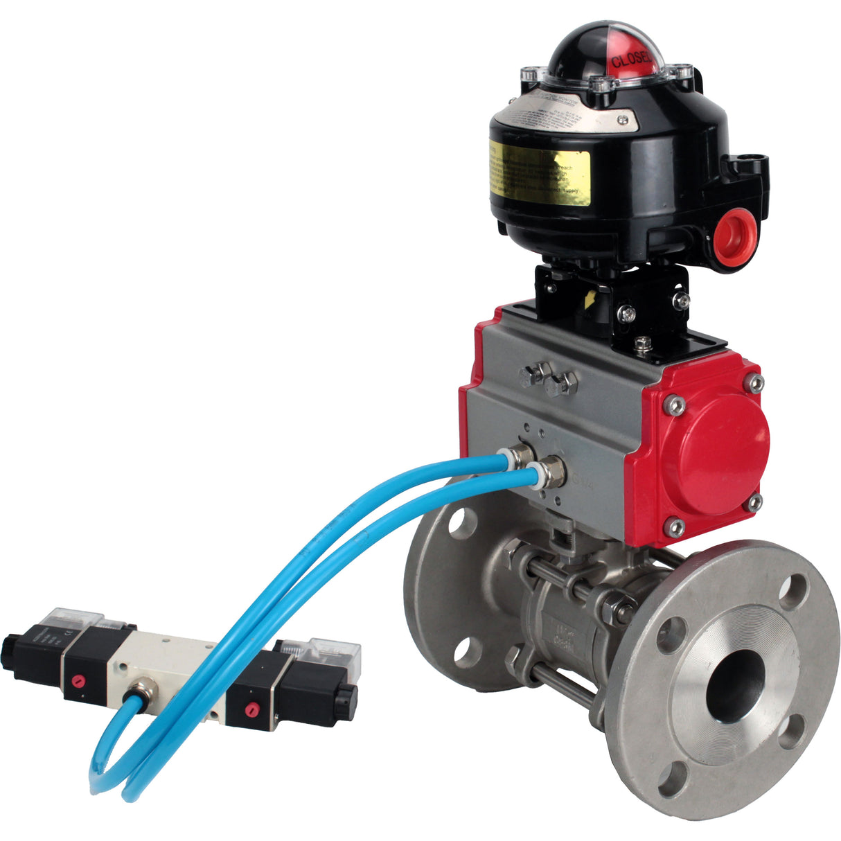 Kugelhähne Elephant BV3131P(3-teilig)-FP-F-ISO-Flansch, voller Durchgang, dreiteilig, Gehäuse - Edelstahl SS304, Dichtung - PTFE, mit pneumatischem Antrieb Elephant PA-SA 065-160 pneumatischer Verteiler 4V320-08 Anschluss DN8 LSU APL-510N