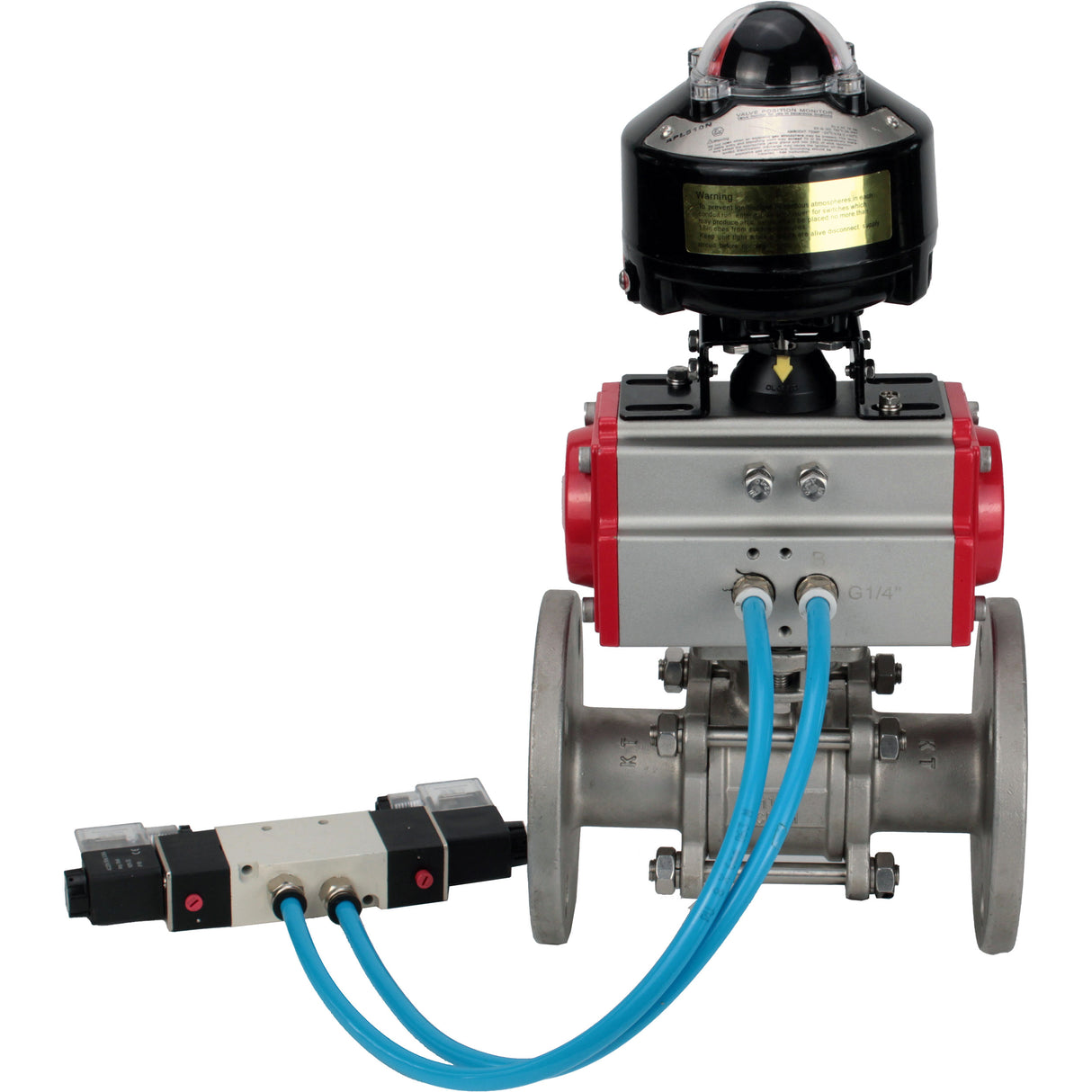 Kugelhähne Elephant BV3131P(3-teilig)-FP-F-ISO-Flansch, voller Durchgang, dreiteilig, Gehäuse - Edelstahl SS304, Dichtung - PTFE, mit pneumatischem Antrieb Elephant PA-SA 065-160 pneumatischer Verteiler 4V320-08 Anschluss DN8 LSU APL-510N