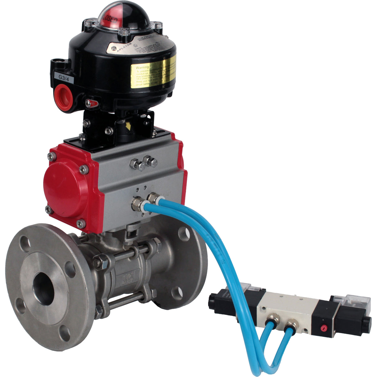 Kugelhähne Elephant BV3131P(3-teilig)-FP-F-ISO-Flansch, voller Durchgang, dreiteilig, Gehäuse - Edelstahl SS304, Dichtung - PTFE, mit pneumatischem Antrieb Elephant PA-SA 065-160 pneumatischer Verteiler 4V320-08 Anschluss DN8 LSU APL-510N