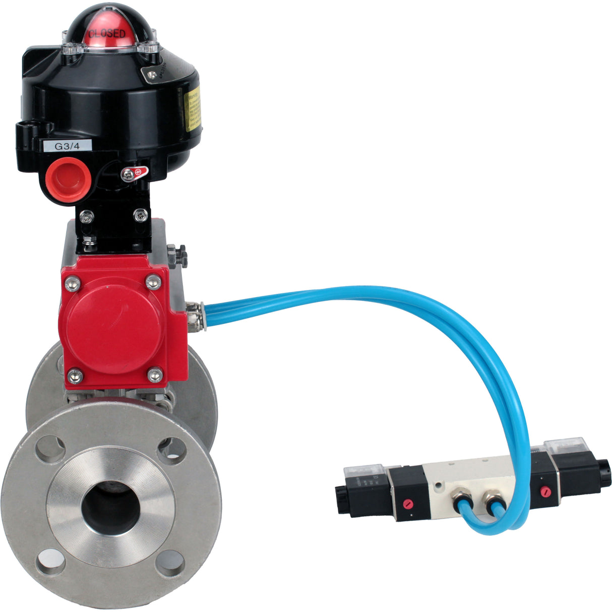 Kugelhähne Elephant BV3131P(3-teilig)-FP-F-ISO-Flansch, voller Durchgang, dreiteilig, Gehäuse - Edelstahl SS304, Dichtung - PTFE, mit pneumatischem Antrieb Elephant PA-SA 065-160 pneumatischer Verteiler 4V320-08 Anschluss DN8 LSU APL-510N