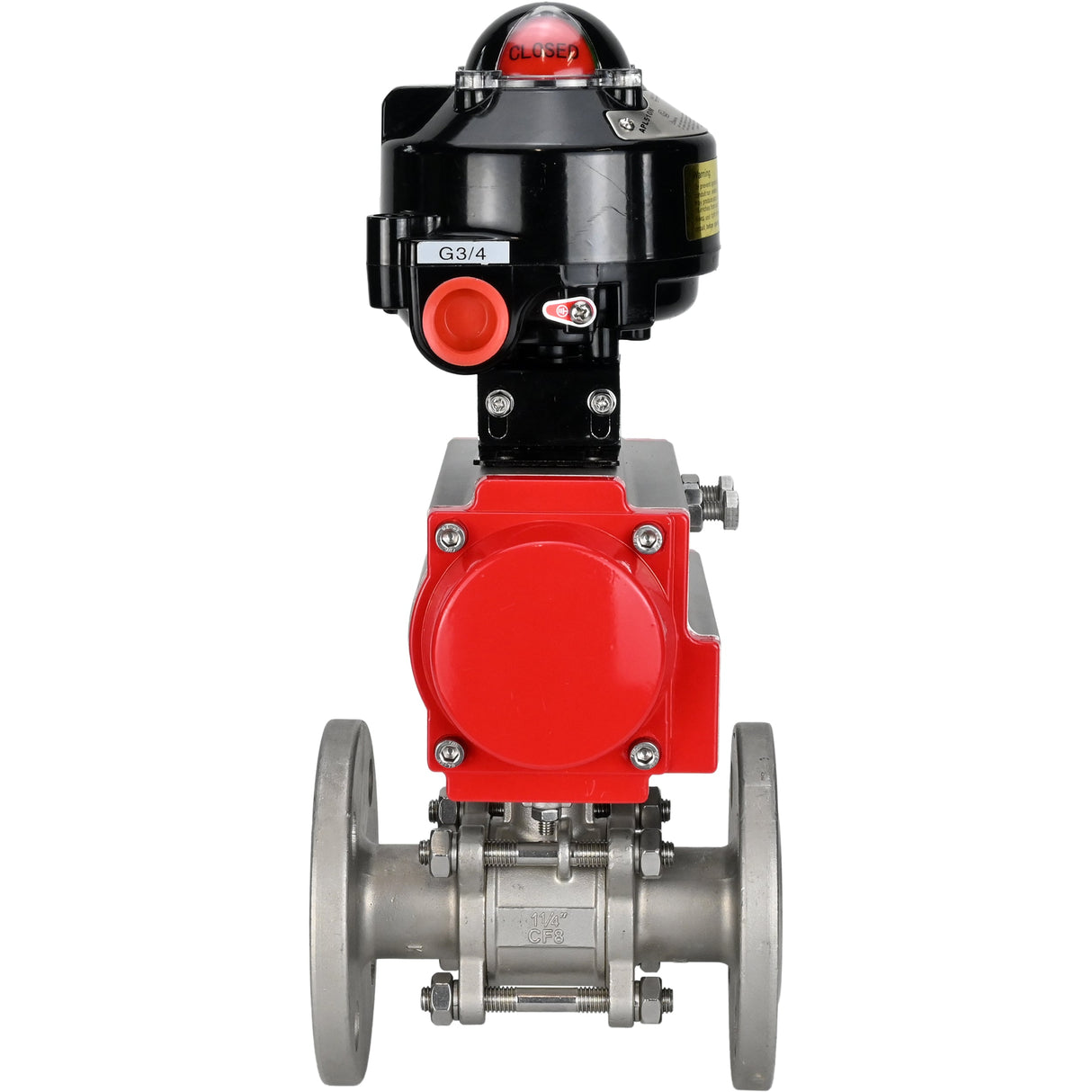 Kugelhähne Elephant BV3232P(3pc)-FP-F-ISO-H mit Flansch, voller Durchgang, dreiteilig, Gehäuse - Edelstahl SS316, Dichtung - PTFE, mit pneumatischem Antrieb Elephant PA-DA 052-130 und LSU APL -510N-EX