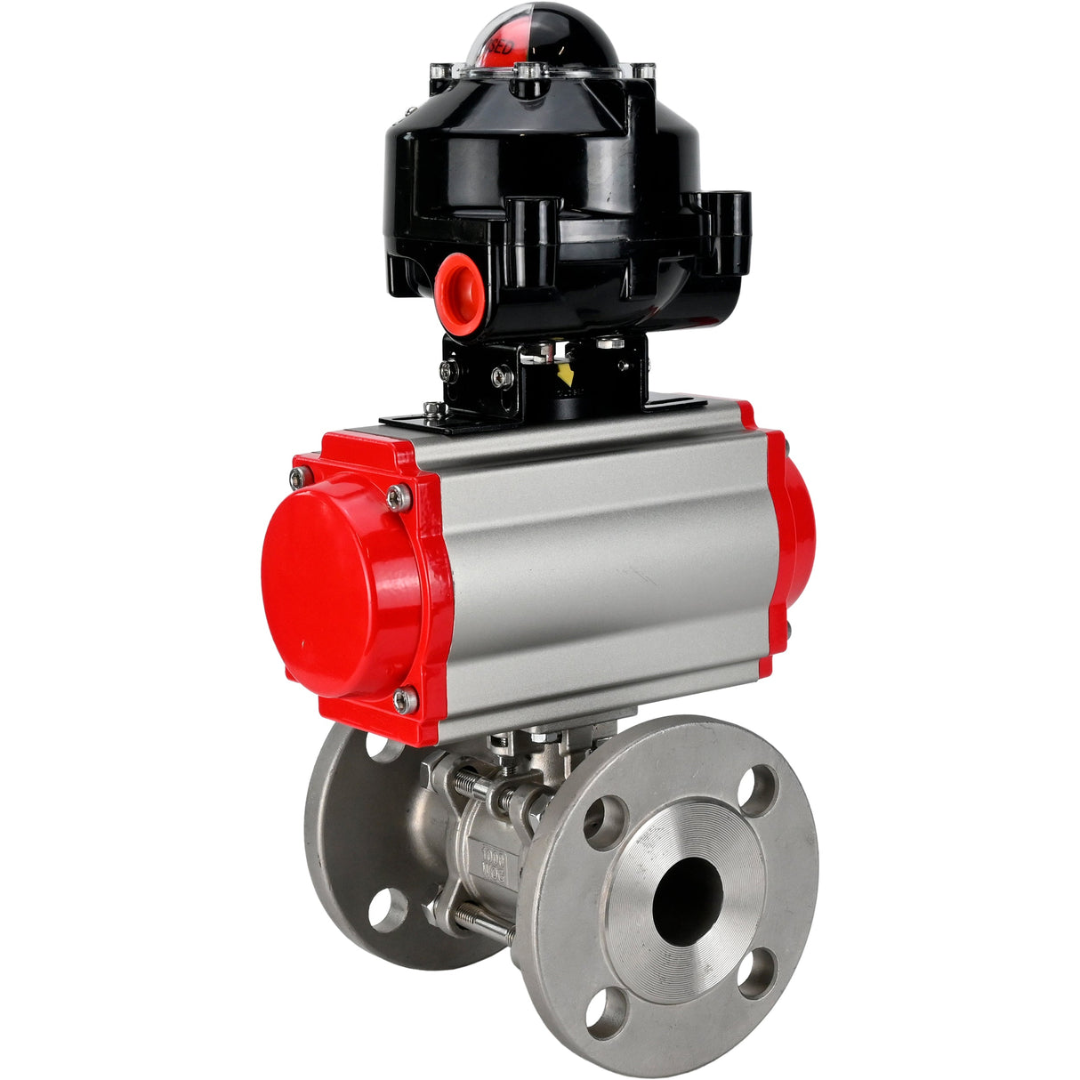 Kugelhähne Elephant BV3232P(3pc)-FP-F-ISO-H mit Flansch, voller Durchgang, dreiteilig, Gehäuse - Edelstahl SS316, Dichtung - PTFE, mit pneumatischem Antrieb Elephant PA-SA 065-160 und LSU APL -510N-EX