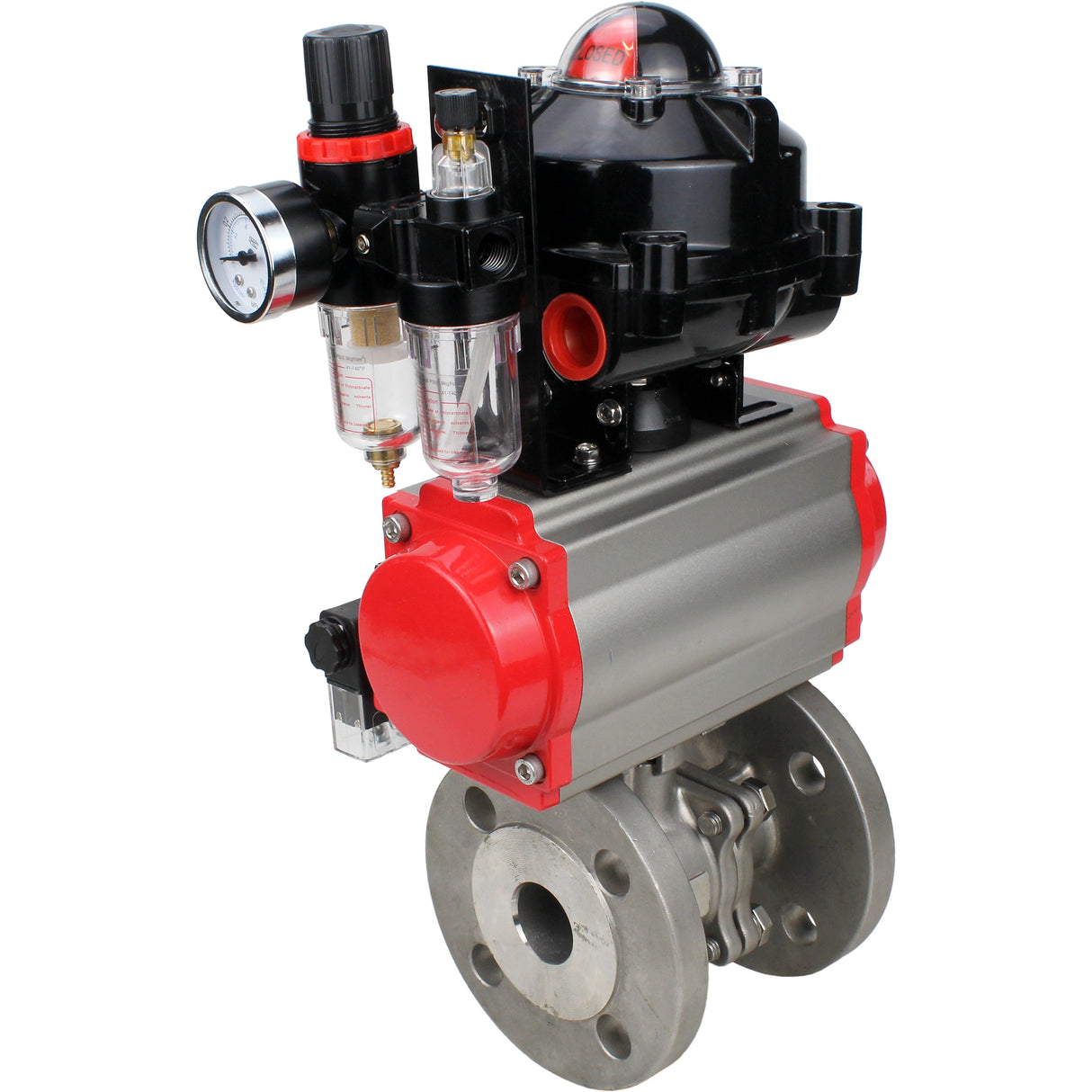 Ball valves Elephant BV3232P(2pc)-FP-F-ISO-H DN15-250 flanged, full bore, two-piece, stainless steel body. steel SS316, seal - PTFE, with pneumatic drive Elephant PA-DA 052-210 pneumatic distributor 4M310-08 NAMUR 24V ATU AFC2000 LSU APL-510N-EX