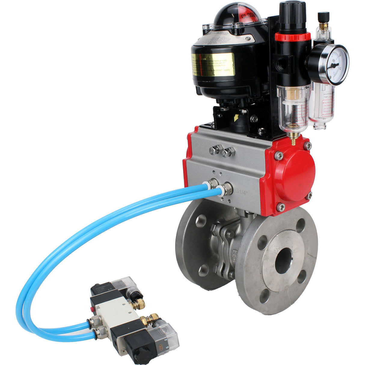 Ball valves Elephant BV3232P(2pc)-FP-F-ISO-H DN15-150 flanged, full bore, two-piece, stainless steel body. steel SS316, seal - PTFE, with pneumatic actuator Elephant PA-SA 052-210 pneumatic distributor 4V320-08 ATU AFC2000 APL-510N-EX