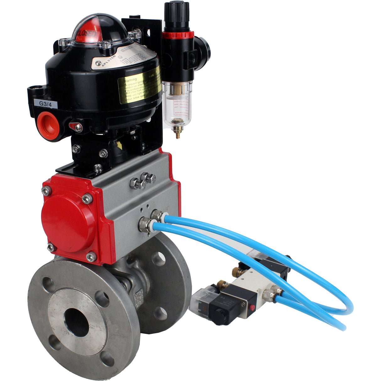 Ball valves Elephant BV3232P(2pc)-FP-F-ISO-H DN15-150 flanged, full bore, two-piece, stainless steel body. steel SS316, seal - PTFE, with pneumatic actuator Elephant PA-SA 052-210 pneumatic distributor 4V320-08 ATU AFC2000 APL-510N-EX