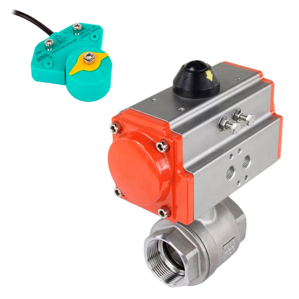 Ball valves Elephant BV3232P(2pc)-FP-T-ISO-H DN10-100 63/40 bar full bore, internal thread, body - 316 stainless steel, seal - PTFE, with pneumatic drive PA-DA and ALS200D magnetic switch