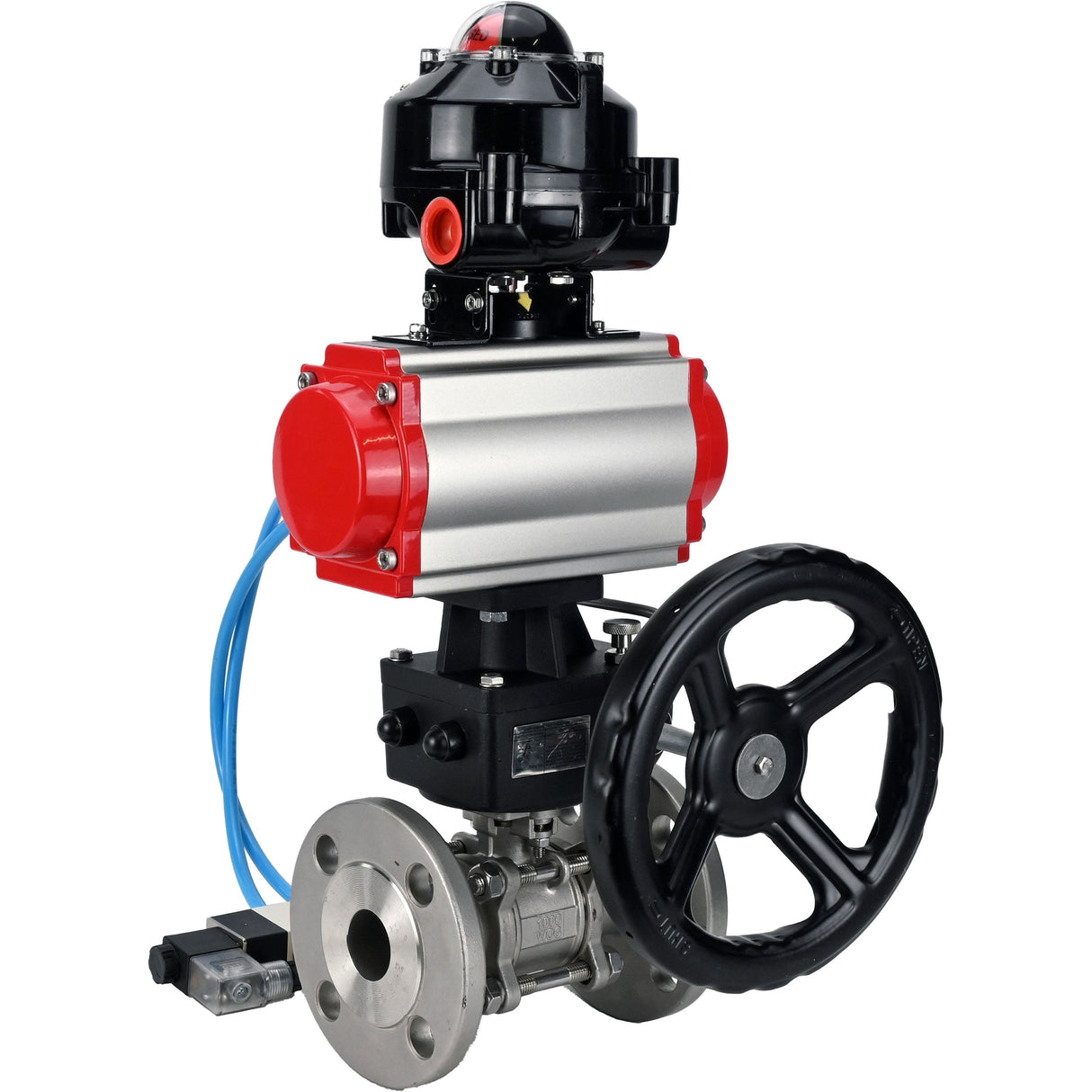 Kugelhähne Elephant BV3232P(3-teilig)-FP-F-ISO-Flansch, voller Durchgang, dreiteilig, Gehäuse aus Edelstahl. Stahl SS316, Dichtung - PTFE, mit pneumatischem Antrieb Elephant PA-DA 052-130 pneumatischer Verteiler 4V320-08 Getriebe MON LSU APL-510N-EX