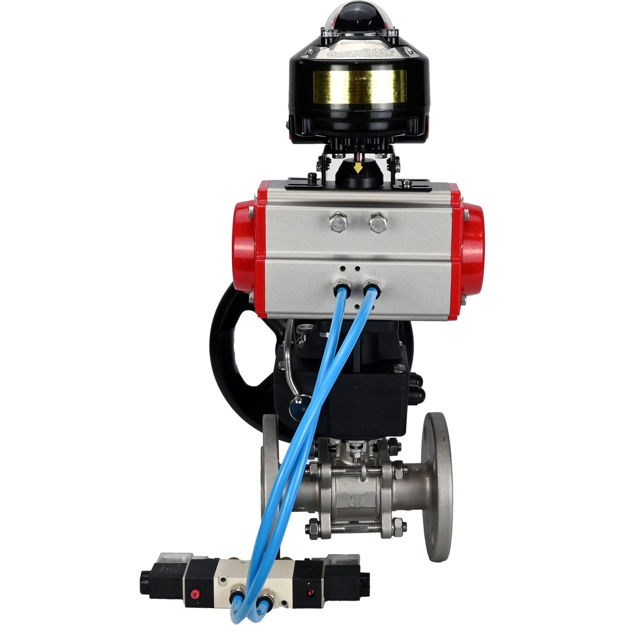 Kugelhähne Elephant BV3232P(3-teilig)-FP-F-ISO-Flansch, voller Durchgang, dreiteilig, Gehäuse aus Edelstahl. Stahl SS316, Dichtung - PTFE, mit pneumatischem Antrieb Elephant PA-DA 052-130 pneumatischer Verteiler 4V320-08 Getriebe MON LSU APL-510N-EX