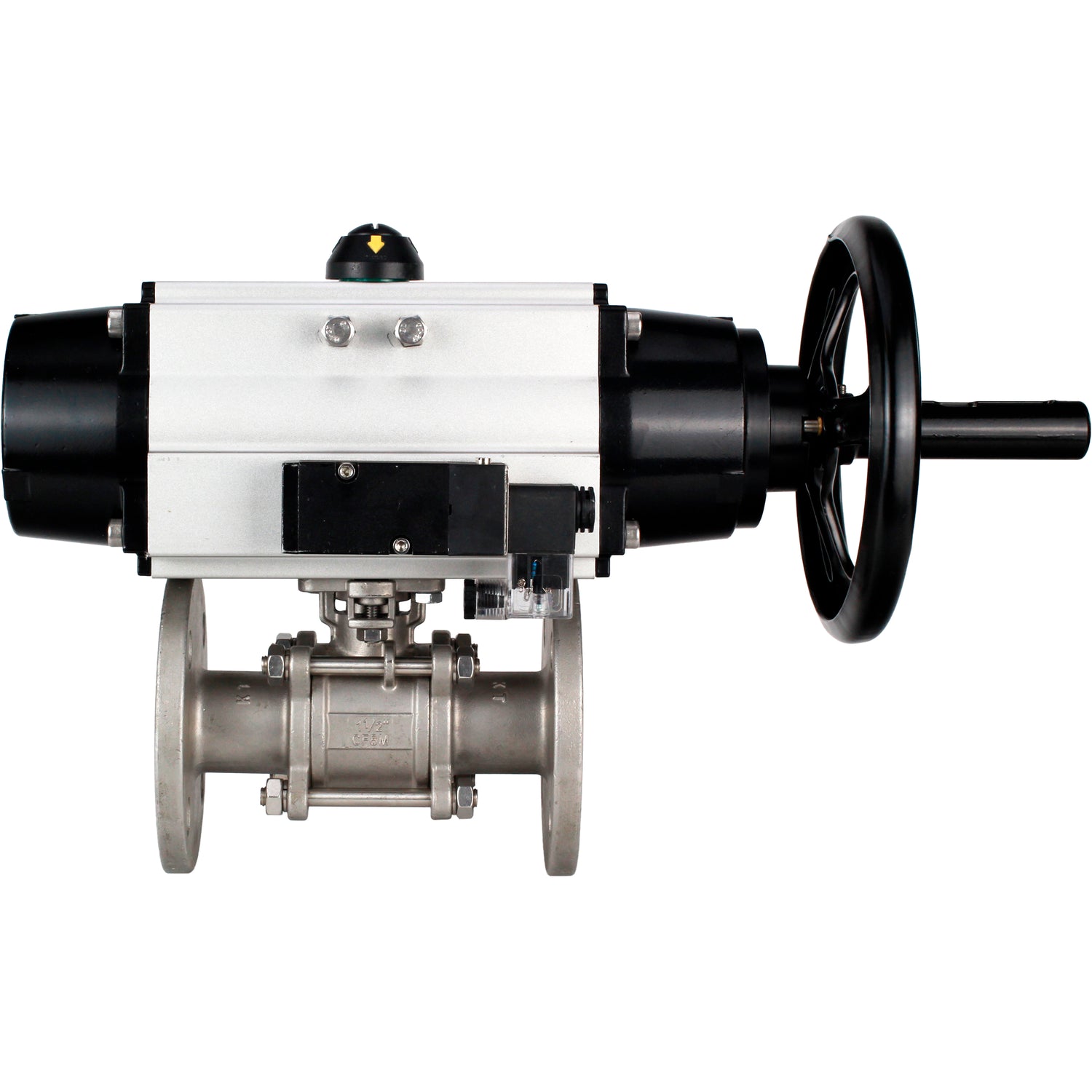 Ball valves Elephant BV3232P(3pc)-FP-F-ISO-H DN65-100 25/40 bar flanged with ISO flange, body - 316 stainless steel, full bore, seal - PTFE, with pneumatic drive PA-DA-105-1, pneumatic distributor 4M310-08 24V