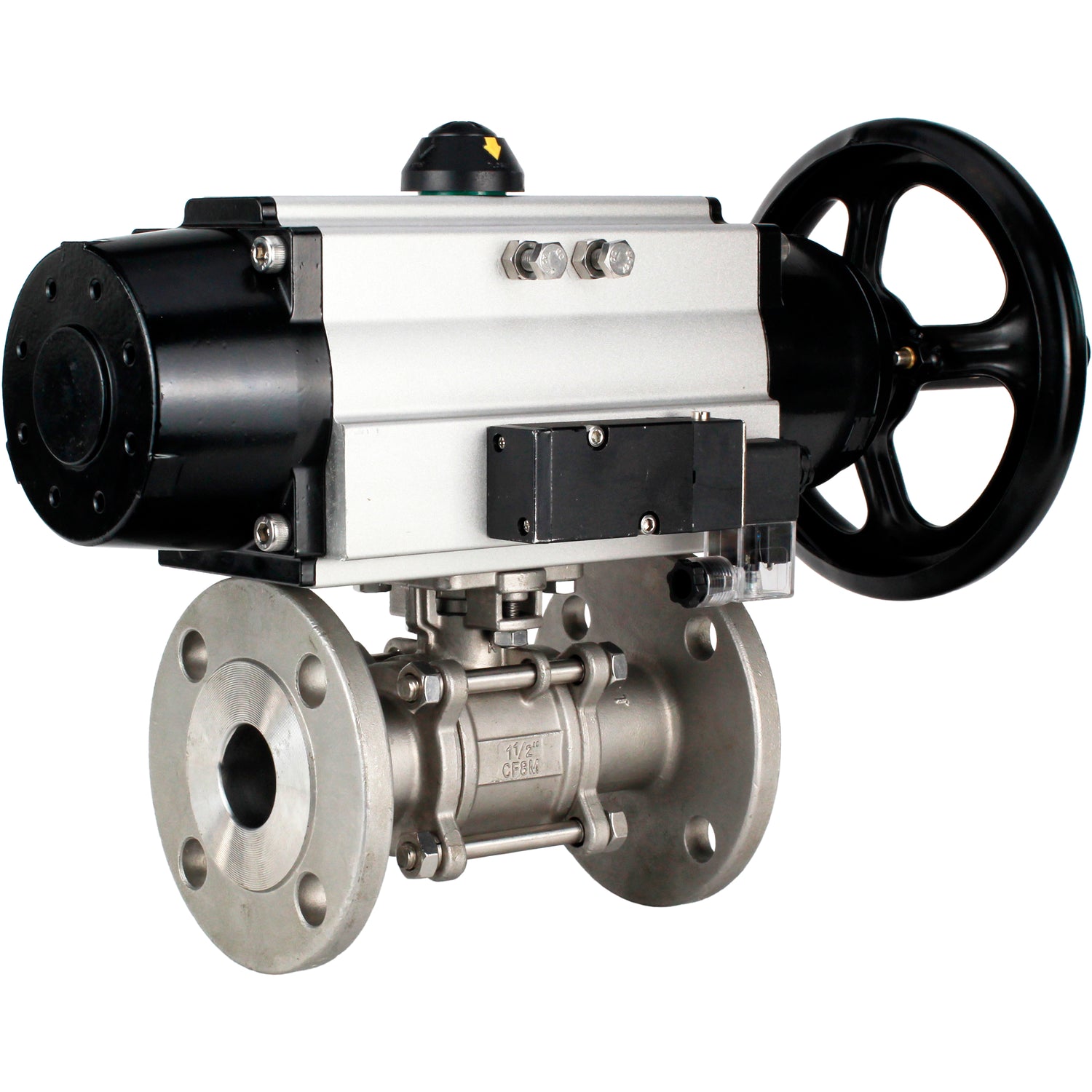 Ball valves Elephant BV3232P(3pc)-FP-F-ISO-H DN65-100 25/40 bar flanged with ISO flange, body - 316 stainless steel, full bore, seal - PTFE, with pneumatic drive PA-DA-105-1, pneumatic distributor 4M310-08 24V