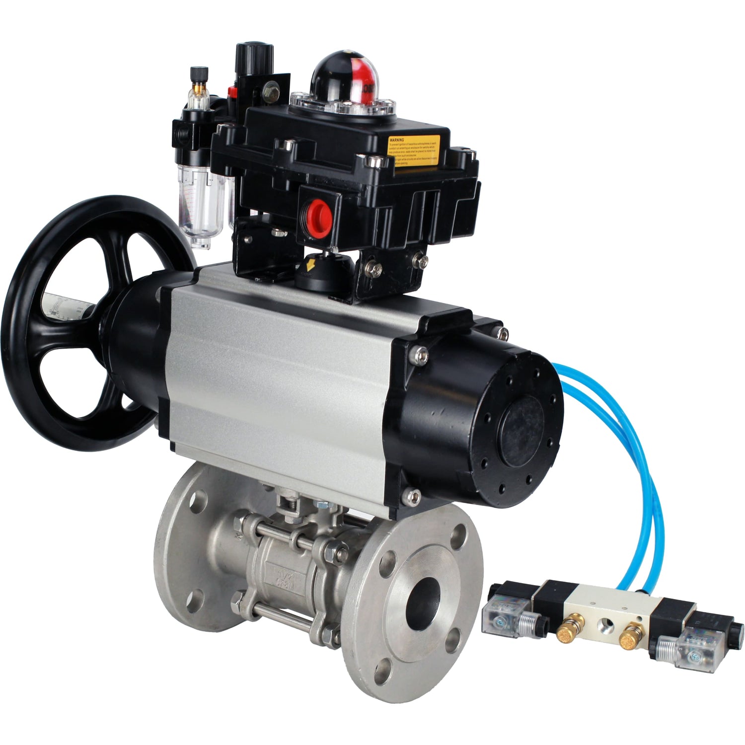 Ball valves Elephant BV3232P(3pc)-FP-F-ISO-H DN65-100 25/40 bar flanged with ISO flange, body - 316 stainless steel, full bore, seal - PTFE, with pneumatic drive PA-DA-105-1, pneumatic distributor 4V320-10 220V, LSU APL-410N Ex, ATU AFC2000