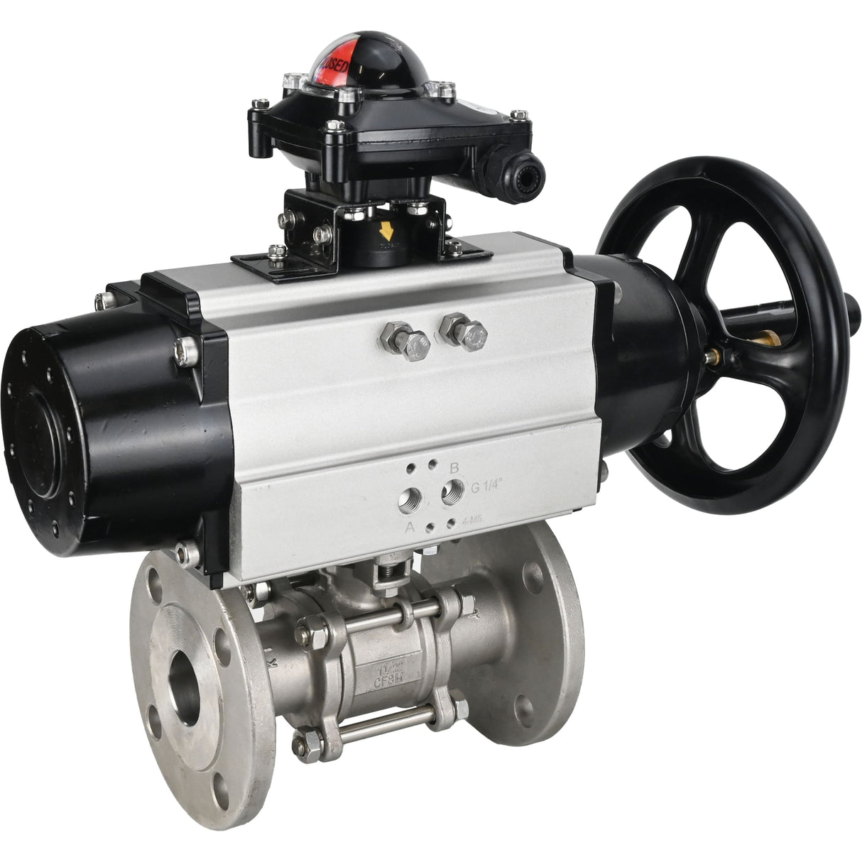 Ball valves Elephant BV3232P(3pc)-FP-F-ISO-H DN65-100 25/40 bar flanged with ISO flange, body - 316 stainless steel, full bore, seal - PTFE, with pneumatic drive PA-DA-105-1, LSU APL-210N