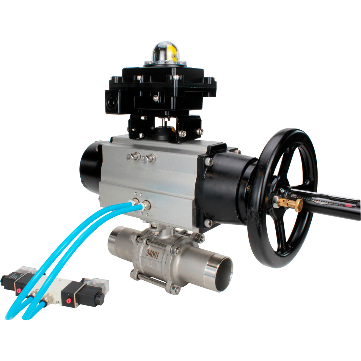 Kugelhähne Elephant BV3131P(3pc)-FP-W-ISO-H LANG, Gehäusematerial - Edelstahl AISI 304, Dichtung - PTFE / PTFE / Teflon, mit pneumatischem Doppelwirkungsantrieb PA-DA-105-1, 4V320-10 220V, LSU APL-410N Ex