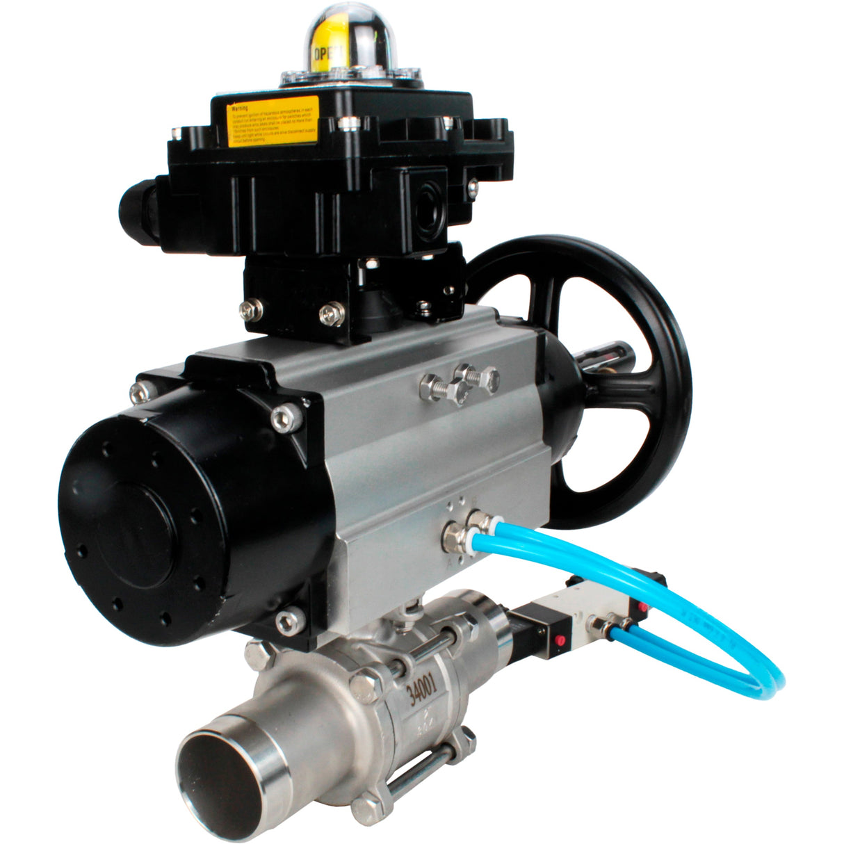 Kugelhähne Elephant BV3131P(3pc)-FP-W-ISO-H LANG, Gehäusematerial - Edelstahl AISI 304, Dichtung - PTFE / PTFE / Teflon, mit pneumatischem Doppelwirkungsantrieb PA-DA-105-1, 4V320-10 220V, LSU APL-410N Ex