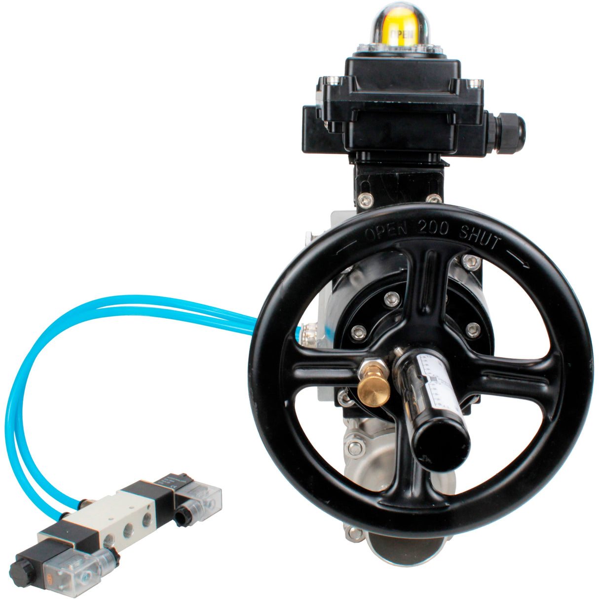 Kugelhähne Elephant BV3131P(3pc)-FP-W-ISO-H LANG, Gehäusematerial - Edelstahl AISI 304, Dichtung - PTFE / PTFE / Teflon, mit pneumatischem Doppelwirkungsantrieb PA-DA-105-1, 4V320-10 220V, LSU APL-410N Ex