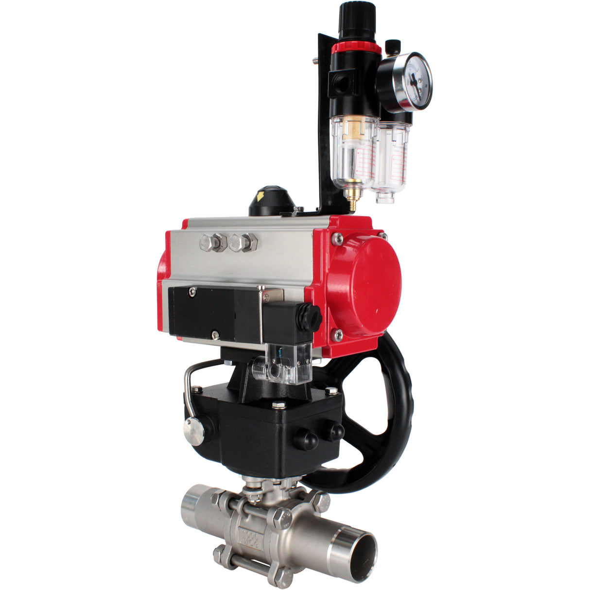 Kugelhähne Elephant BV3131P(3pc)-FP-W-ISO-H LANG voll durchgängig, Gehäuse - Edelstahl 304, zum Schweißen, mit pneumatischem Antrieb PA-DA, pneumatischem Verteiler 4M310-08 220V, MON-Reduzierer und ATU AFC2000