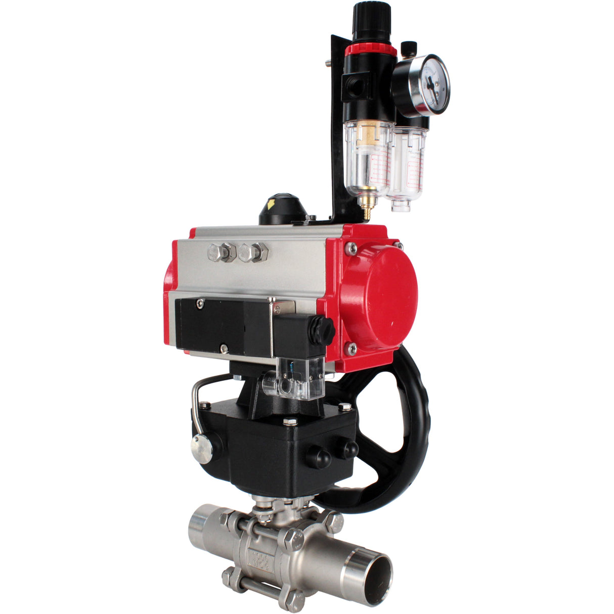 Kugelhähne Elephant BV3131P(3pc)-FP-W-ISO-H LANG voll durchgängig, Gehäuse - Edelstahl 304, zum Schweißen, mit pneumatischem Antrieb PA-DA, pneumatischem Verteiler 4M310-08 220V, MON-Reduzierer und ATU AFC2000