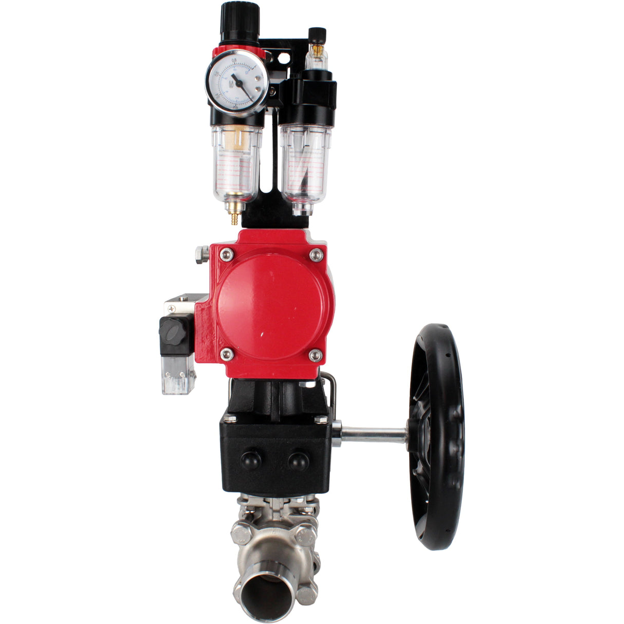 Kugelhähne Elephant BV3232P(3pc)-FP-W-ISO-H LANG voll durchgängig, Gehäuse - Edelstahl 316, zum Schweißen, mit pneumatischem Antrieb PA-DA, pneumatischem Verteiler 4M310-08 220V, MON-Reduzierer und ATU AFC2000