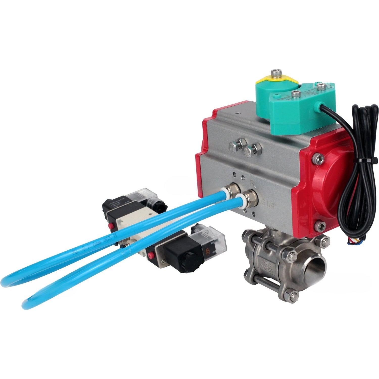 Ball valves Elephant BV3232P(3pc)-FP-W-ISO-H DN10-100 63/40/25 bar full bore, body - 316 stainless steel, seal - PTFE, for welding, with PA-DA pneumatic actuator, pneumatic distributor 4V320-10 220V and ALS200D magnetic switch