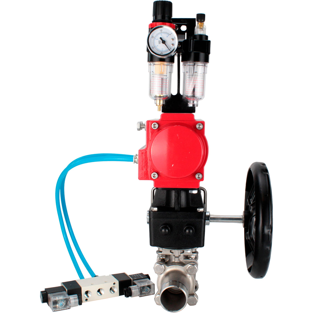 Kugelhähne Elephant BV3131P(3pc)-FP-W-ISO-H LANG voll durchgängig, Gehäuse - Edelstahl 304, zum Schweißen, mit pneumatischem Antrieb PA-DA, pneumatischem Verteiler 4V320-10 220V, MON-Reduzierer und ATU AFC2000