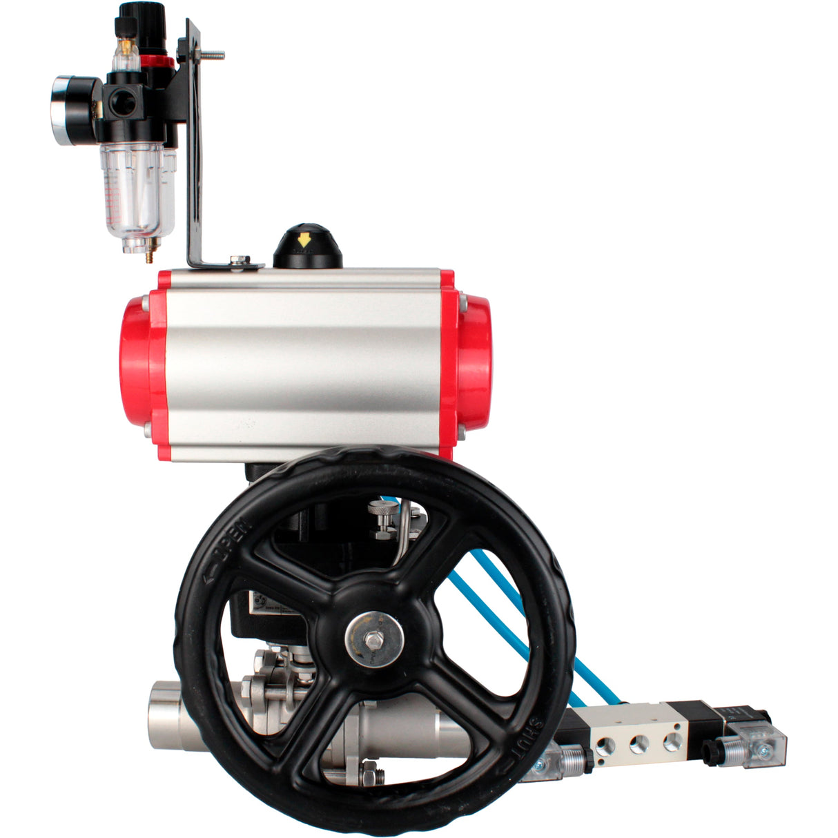 Kugelhähne Elephant BV3131P(3pc)-FP-W-ISO-H LANG voll durchgängig, Gehäuse - Edelstahl 304, zum Schweißen, mit pneumatischem Antrieb PA-DA, pneumatischem Verteiler 4V320-08 220V, MON-Reduzierer und ATU AFC2000