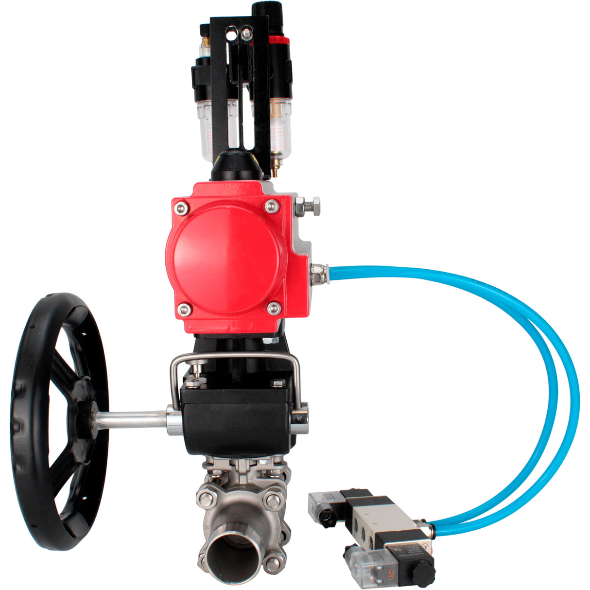 Kugelhähne Elephant BV3232P(3pc)-FP-W-ISO-H LANG voll durchgängig, Gehäuse - Edelstahl 316, zum Schweißen, mit pneumatischem Antrieb PA-DA, pneumatischem Verteiler 4V320-10 220V, MON-Reduzierer und ATU AFC2000