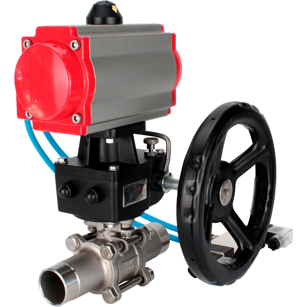 Kugelhähne Elephant BV3232P(3pc)-FP-W-ISO-H LANG voll durchgängig, Gehäuse - Edelstahl 316, zum Schweißen, mit pneumatischem Antrieb PA-DA, pneumatischem Verteiler 4V320-10 220V und MON-Reduzierer