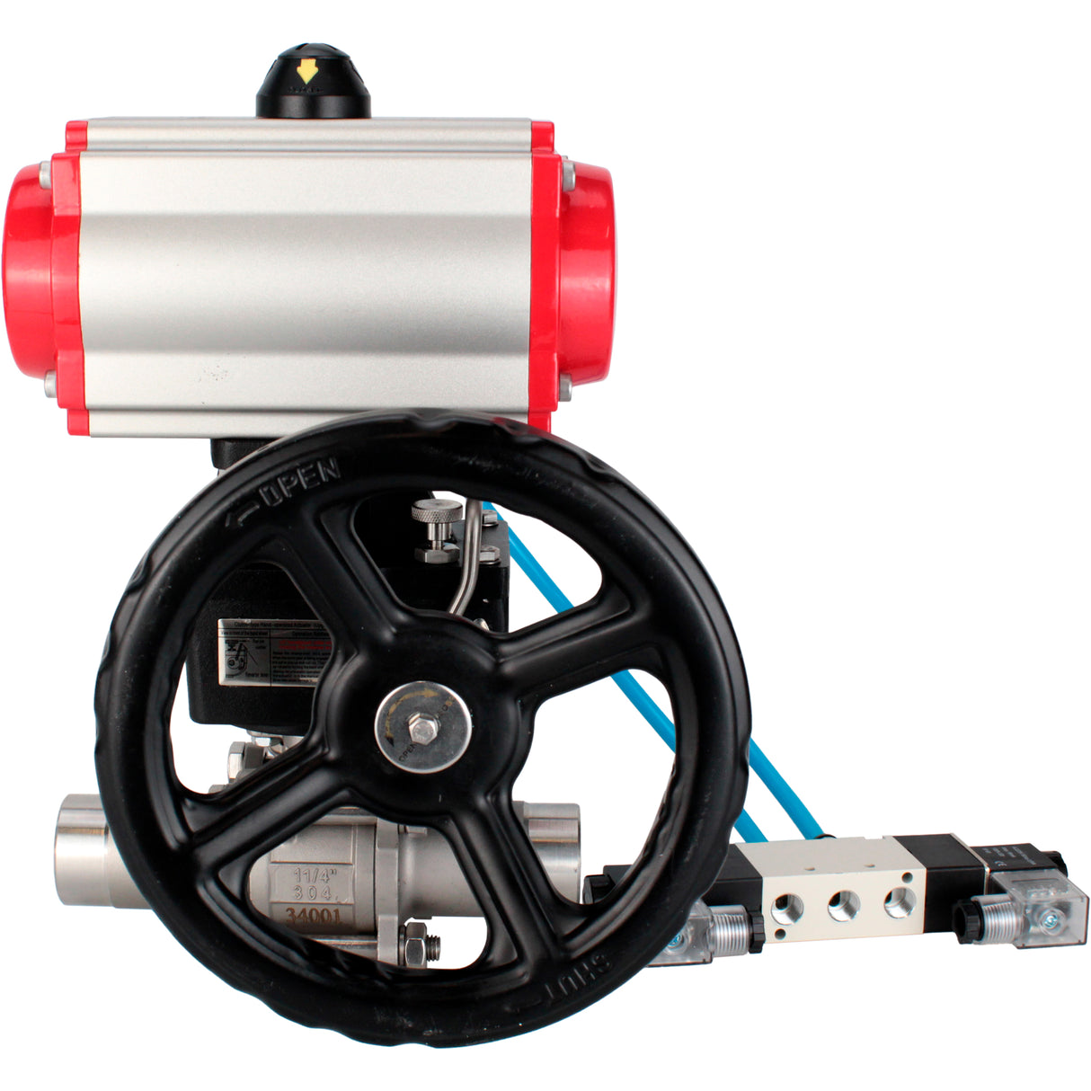 Kugelhähne Elephant BV3131P(3pc)-FP-W-ISO-H LANG voll durchgängig, Gehäuse - Edelstahl 304, zum Schweißen, mit pneumatischem Antrieb PA-DA, pneumatischem Verteiler 4V320-10 220V und MON-Reduzierer