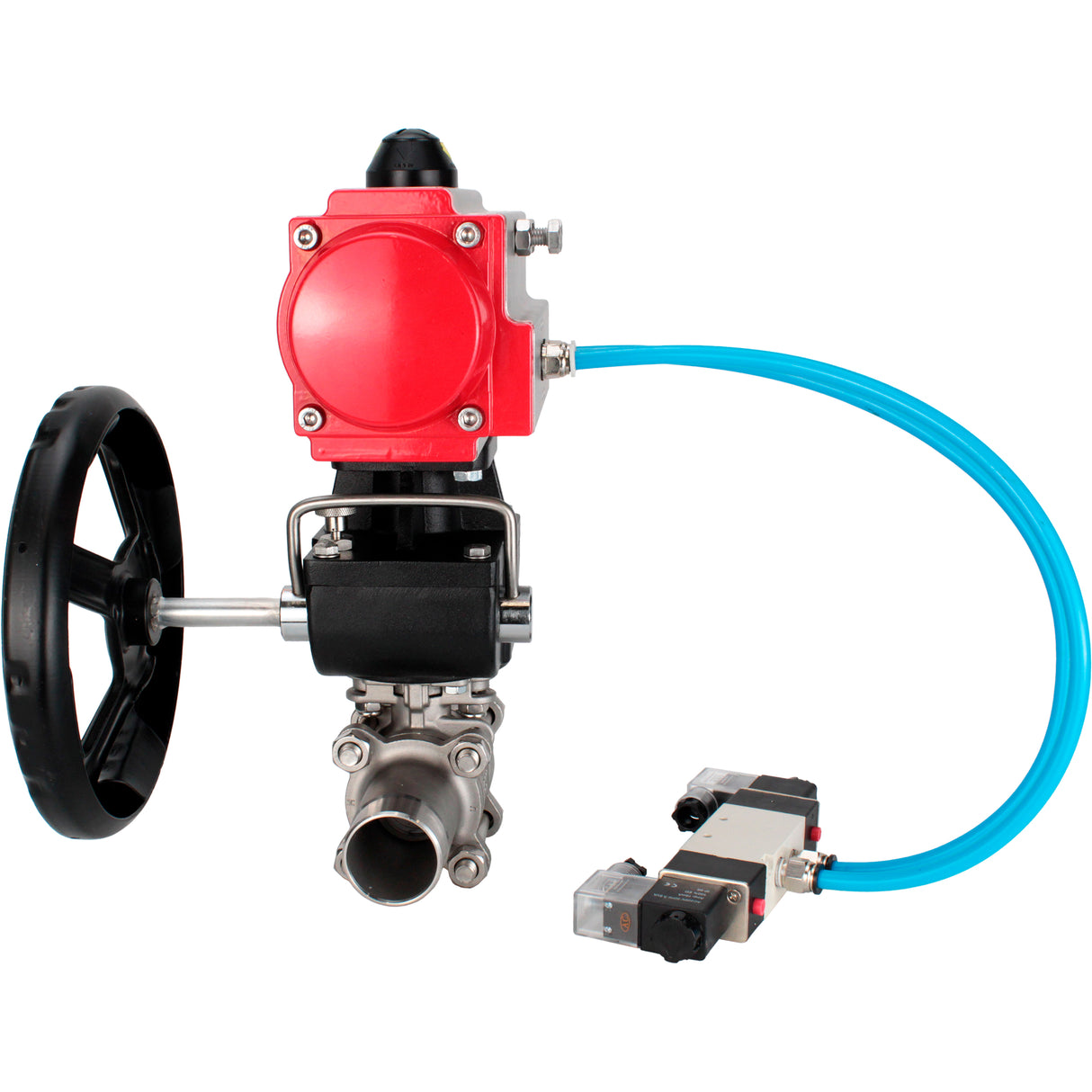 Kugelhähne Elephant BV3131P(3pc)-FP-W-ISO-H LANG voll durchgängig, Gehäuse - Edelstahl 304, zum Schweißen, mit pneumatischem Antrieb PA-DA, pneumatischem Verteiler 4V320-10 220V und MON-Reduzierer