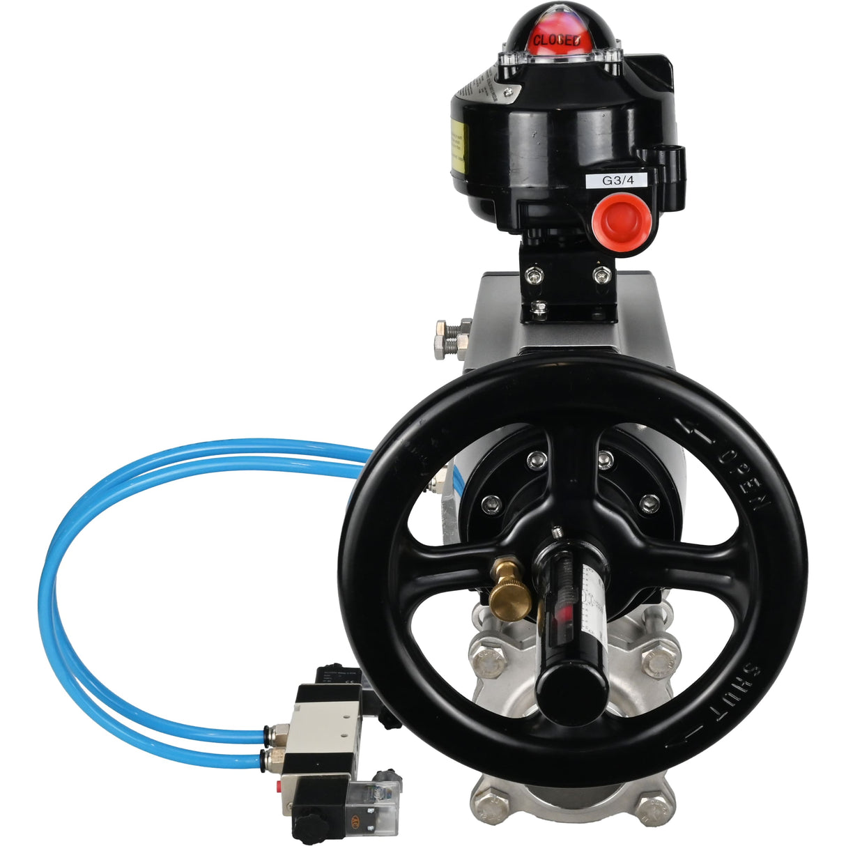 Kugelhähne Elephant BV3232P(3pc)-FP-W-ISO-H, Gehäusematerial - Edelstahl AISI 316, Dichtung - PTFE / PTFE / Teflon, mit pneumatischem Doppelwirkungsantrieb PA-DA-105-1, 4V320-10 220V, LSU APL-510N Ex