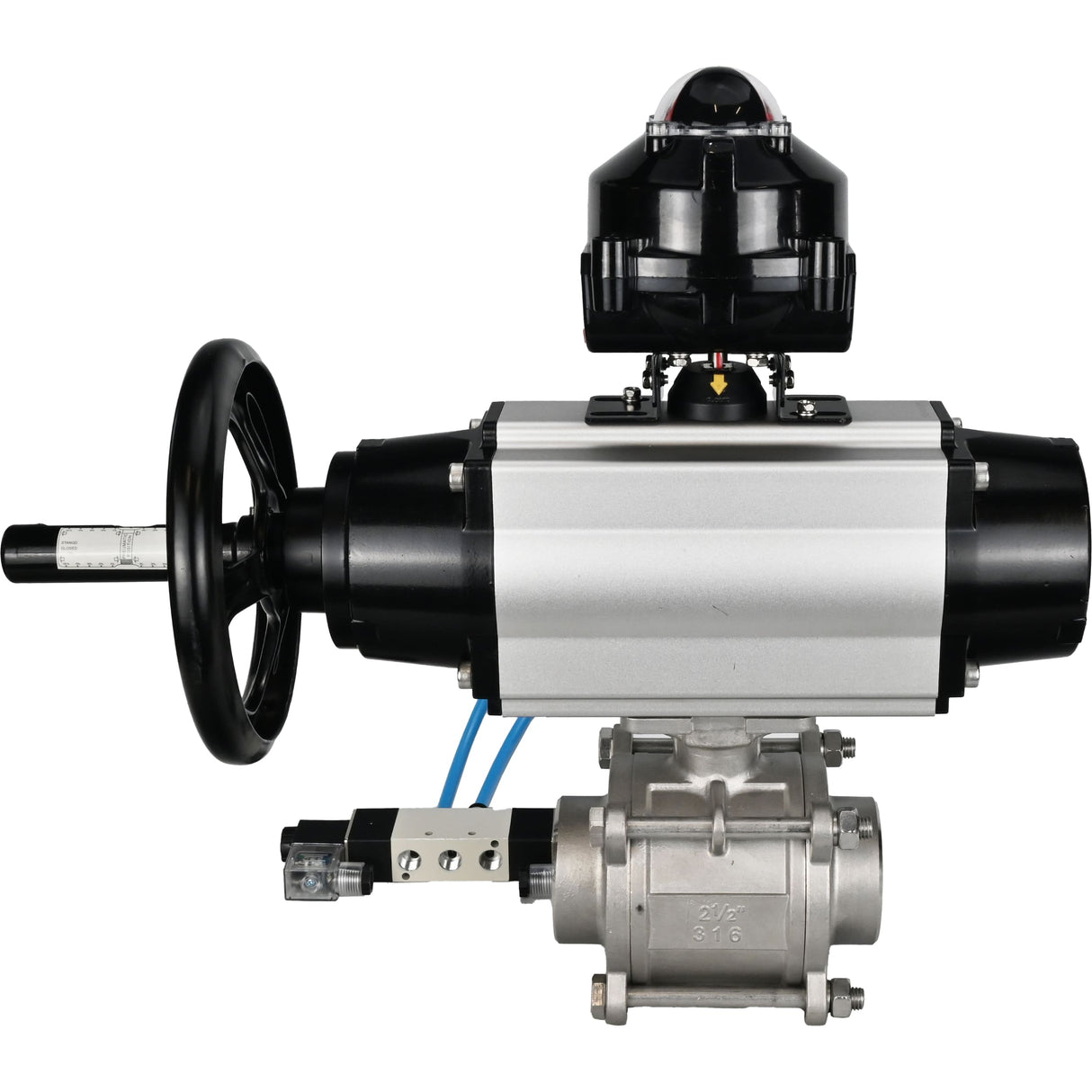 Kugelhähne Elephant BV3232P(3pc)-FP-W-ISO-H, Gehäusematerial - Edelstahl AISI 316, Dichtung - PTFE / PTFE / Teflon, mit pneumatischem Doppelwirkungsantrieb PA-DA-105-1, 4V320-10 220V, LSU APL-510N Ex