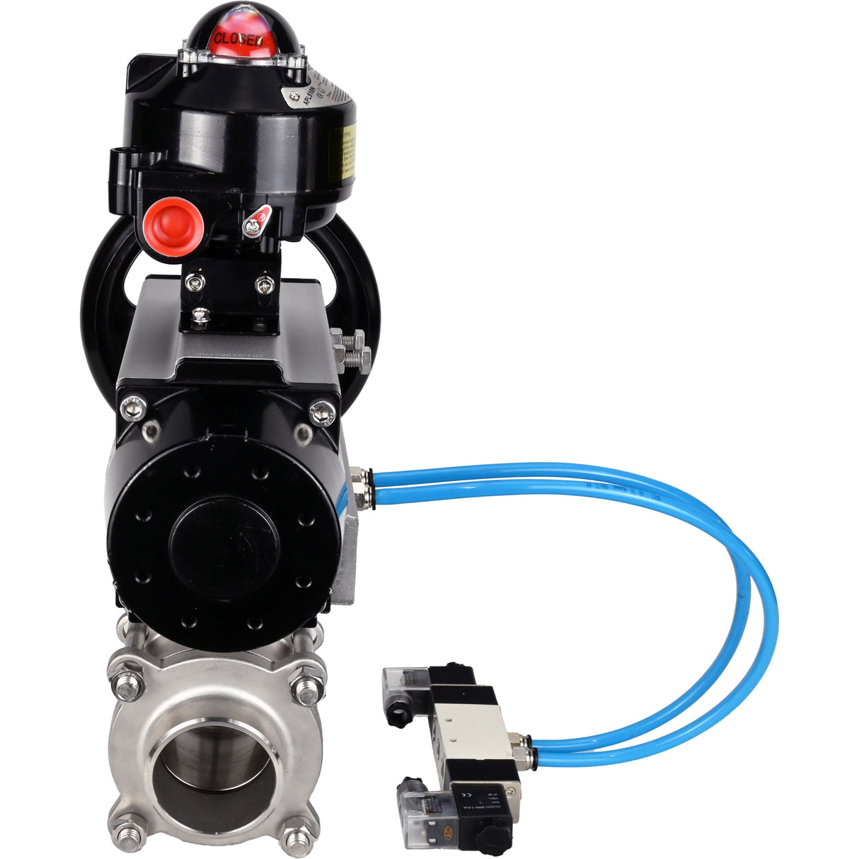 Kugelhähne Elephant BV3232P(3pc)-FP-W-ISO-H, Gehäusematerial - Edelstahl AISI 316, Dichtung - PTFE / PTFE / Teflon, mit pneumatischem Doppelwirkungsantrieb PA-DA-105-1, 4V320-10 220V, LSU APL-510N Ex