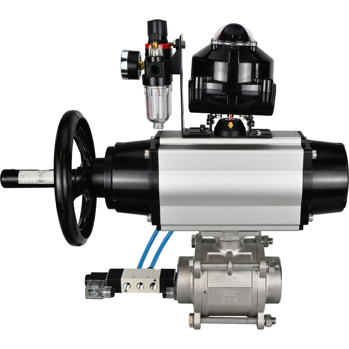 Kugelhähne Elephant BV3232P(3pc)-FP-W-ISO-H, Gehäusematerial - Edelstahl AISI 316, Dichtung - PTFE / PTFE / Teflon, mit pneumatischem Doppelwirkungsantrieb PA-DA-105-1, 4V320-08 220V, LSU APL-510N Ex, ATU AFC2000
