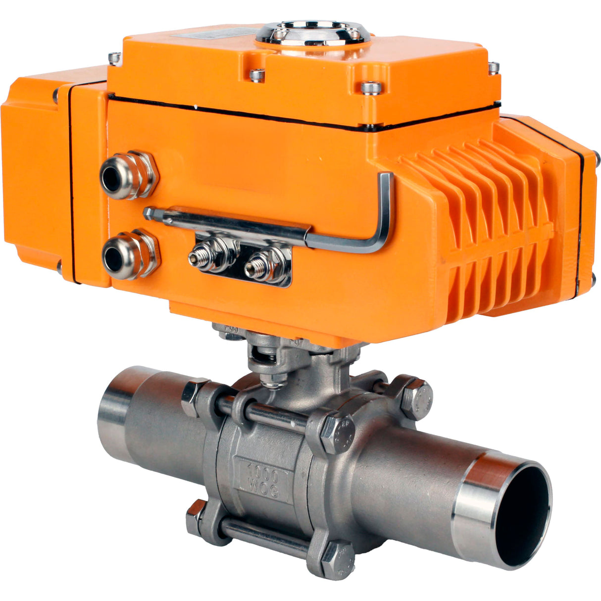 Kugelhähne Elephant BV3131P(3pc)-FP-W-ISO-H LANG voll durchgängig, Gehäuse - Edelstahl 304, geschweißt, mit 1/4-Umdrehungs-Elektroantrieb Elephant QT-N-EM-A1-220VAC-U1 mit Rückmeldesensor und Eingangssignalsteuerung 4-20 mA