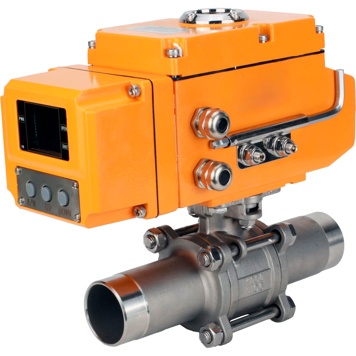 Kugelhähne Elephant BV3131P(3pc)-FP-W-ISO-H LANG voll durchgängig, Gehäuse - Edelstahl 304, geschweißt, mit 1/4-Umdrehungs-Elektroantrieb Elephant QT-N-EM-A1-220VAC-U1 mit Rückmeldesensor und Eingangssignalsteuerung 4-20 mA