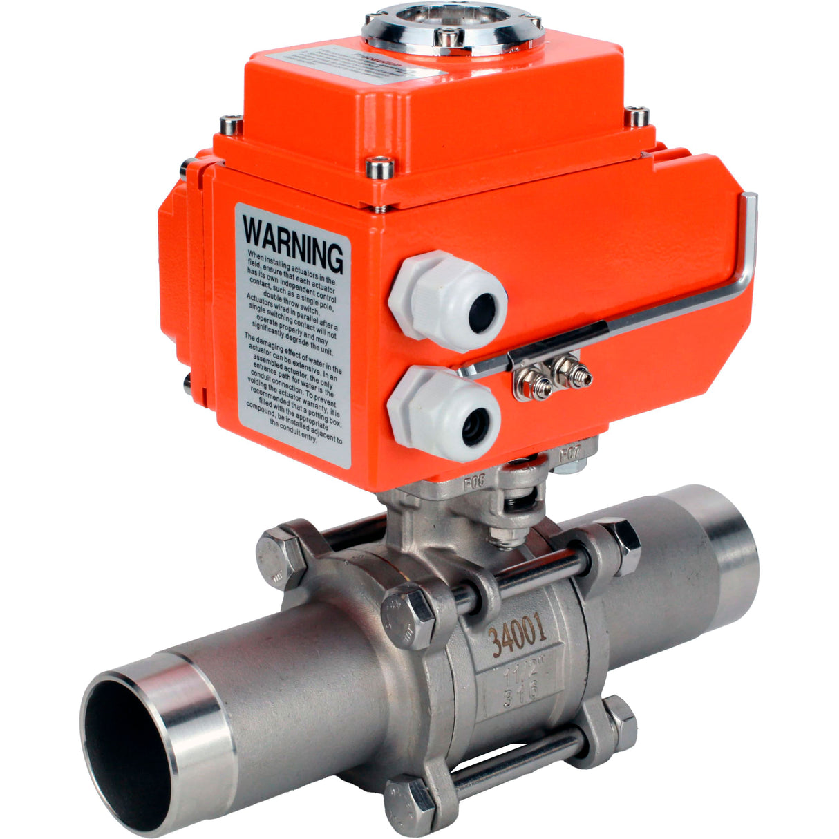 Kugelhähne Elephant BV3232P(3pc)-FP-W-ISO-H LANG voll durchgängig, geschweißt, Gehäuse - Edelstahl SS316, Dichtung - PTFE, mit 1/4-Umdrehungs-Elektroantrieb QT-N-003EM-O1-24VDC-U1 24V HARK