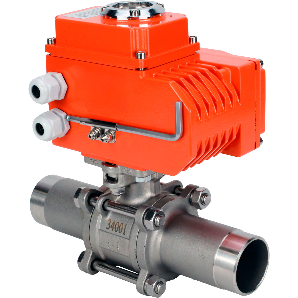 Kugelhähne Elephant BV3232P(3pc)-FP-W-ISO-H LANG voll durchgängig, geschweißt, Gehäuse - Edelstahl SS316, Dichtung - PTFE, mit 1/4-Umdrehungs-Elektroantrieb QT-N-003EM-O1-24VDC-U1 24V HARK